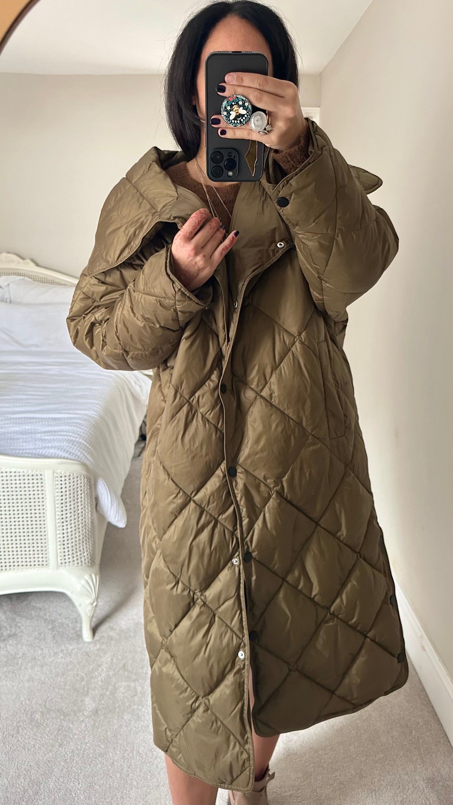 Mango khaki puff quilted sleeping bag coat medium large UK 12-14 oversized