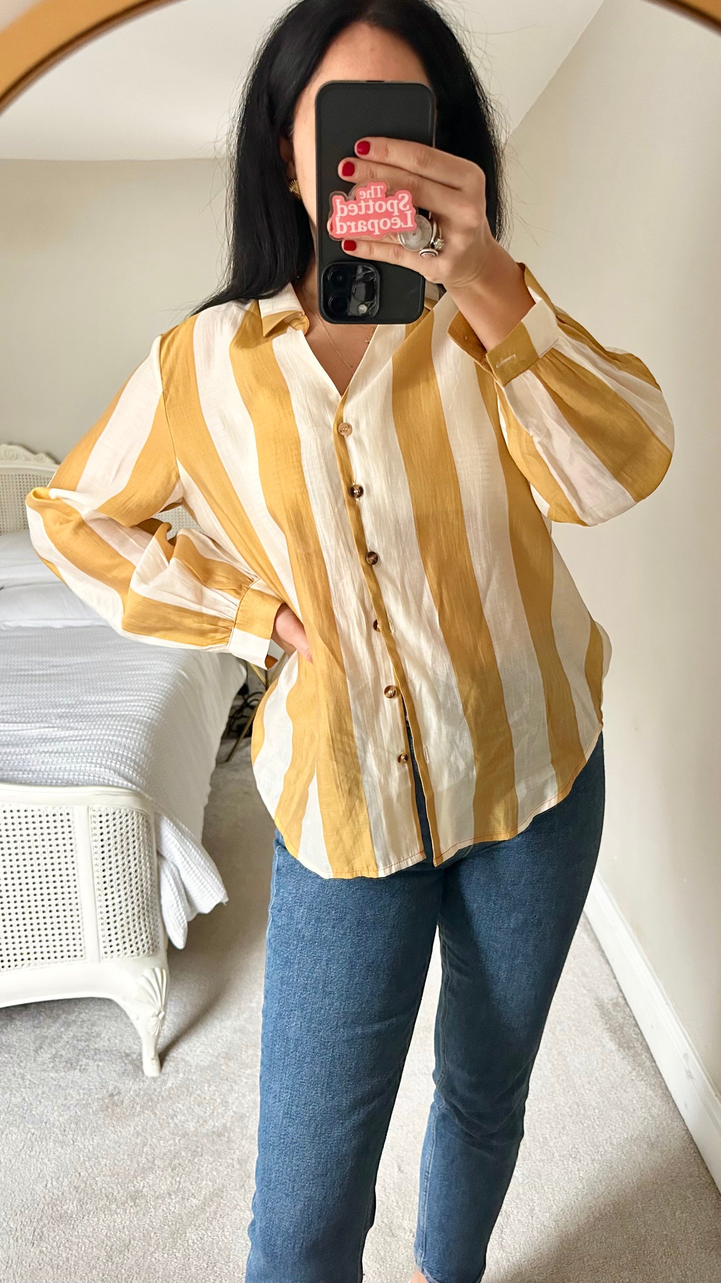 Never fully dressed cream mustard stripe shirt top small UK 8 vgc