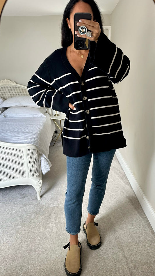 Selected femme @Anthropologie black white stripe knitted cardigan extra large XL UK 14 excellent used condition