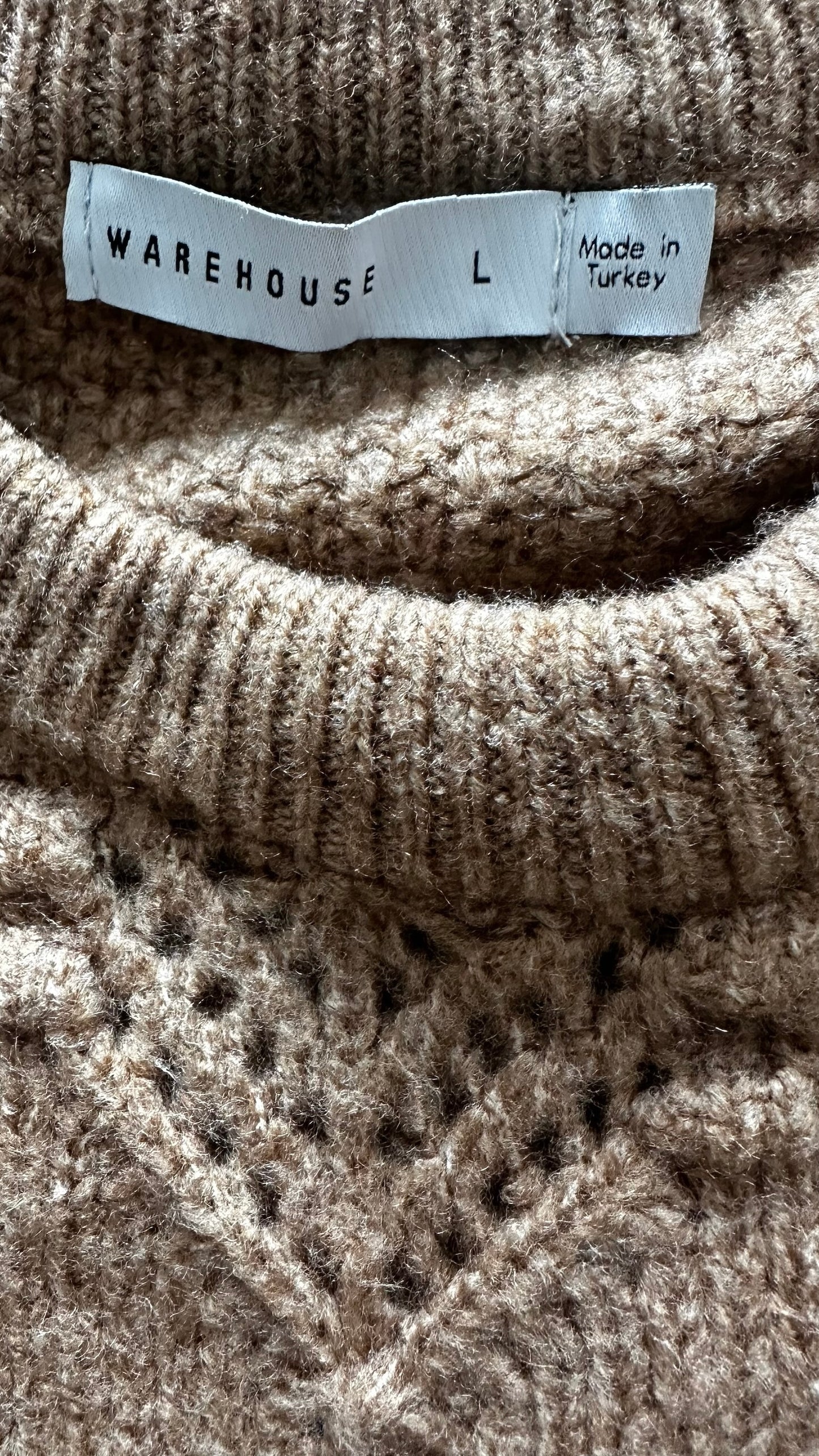 Warehouse beige tan brown knit tabard vest waistcoat large L UK 12 excellent used condition