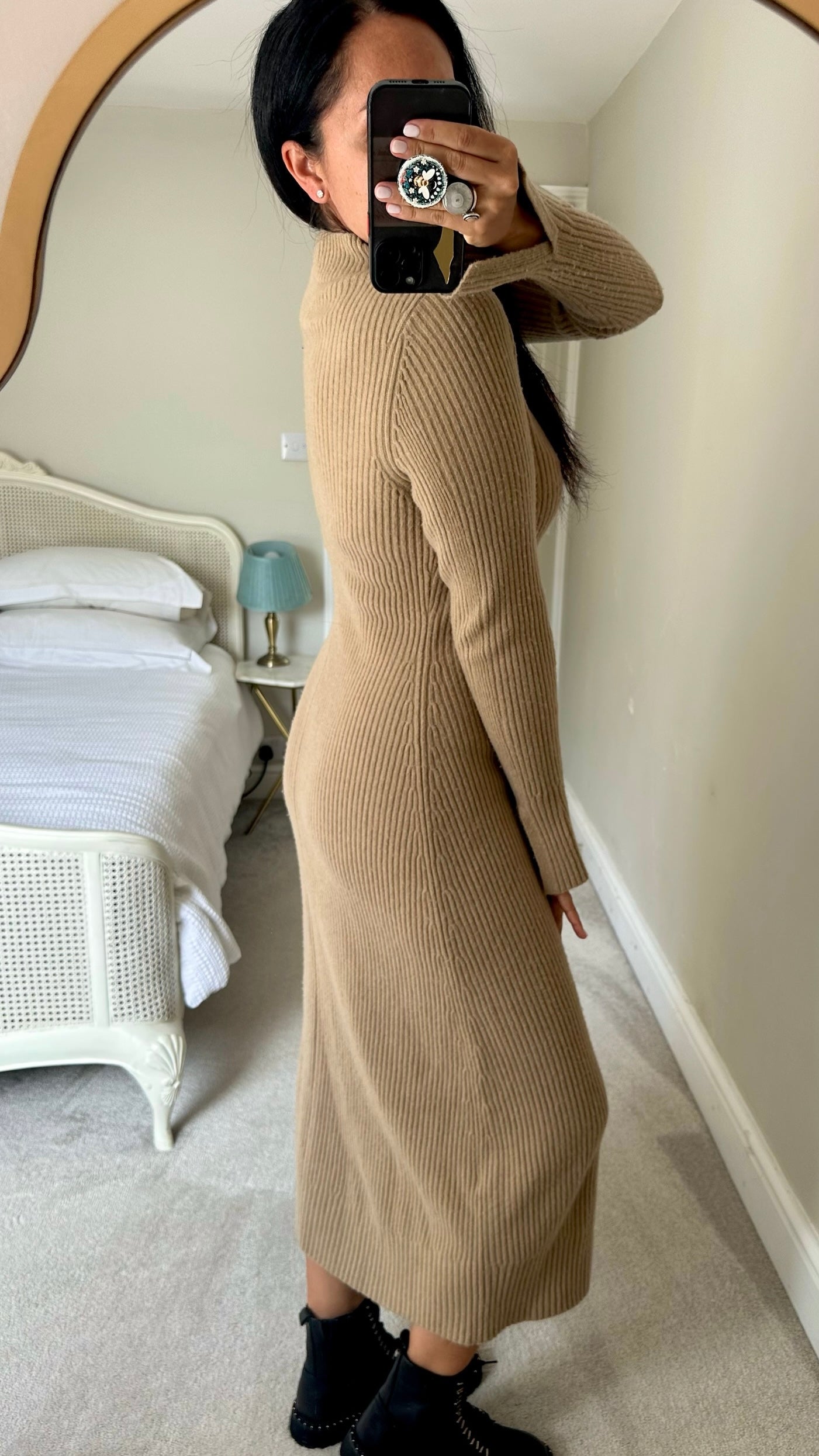 & other stories beige caramel knitted ribbed jumper dress maxi long small UK 8-10 vgc w25