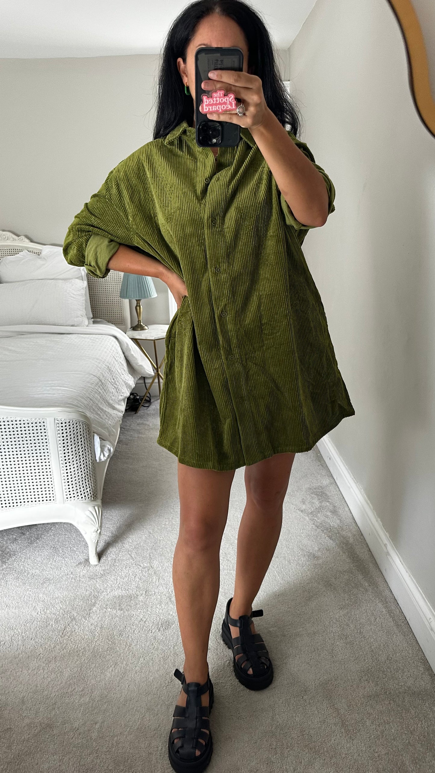 Lucy & Yak olive green corduroy button up oversized dress small UK 10 12 bnwt new