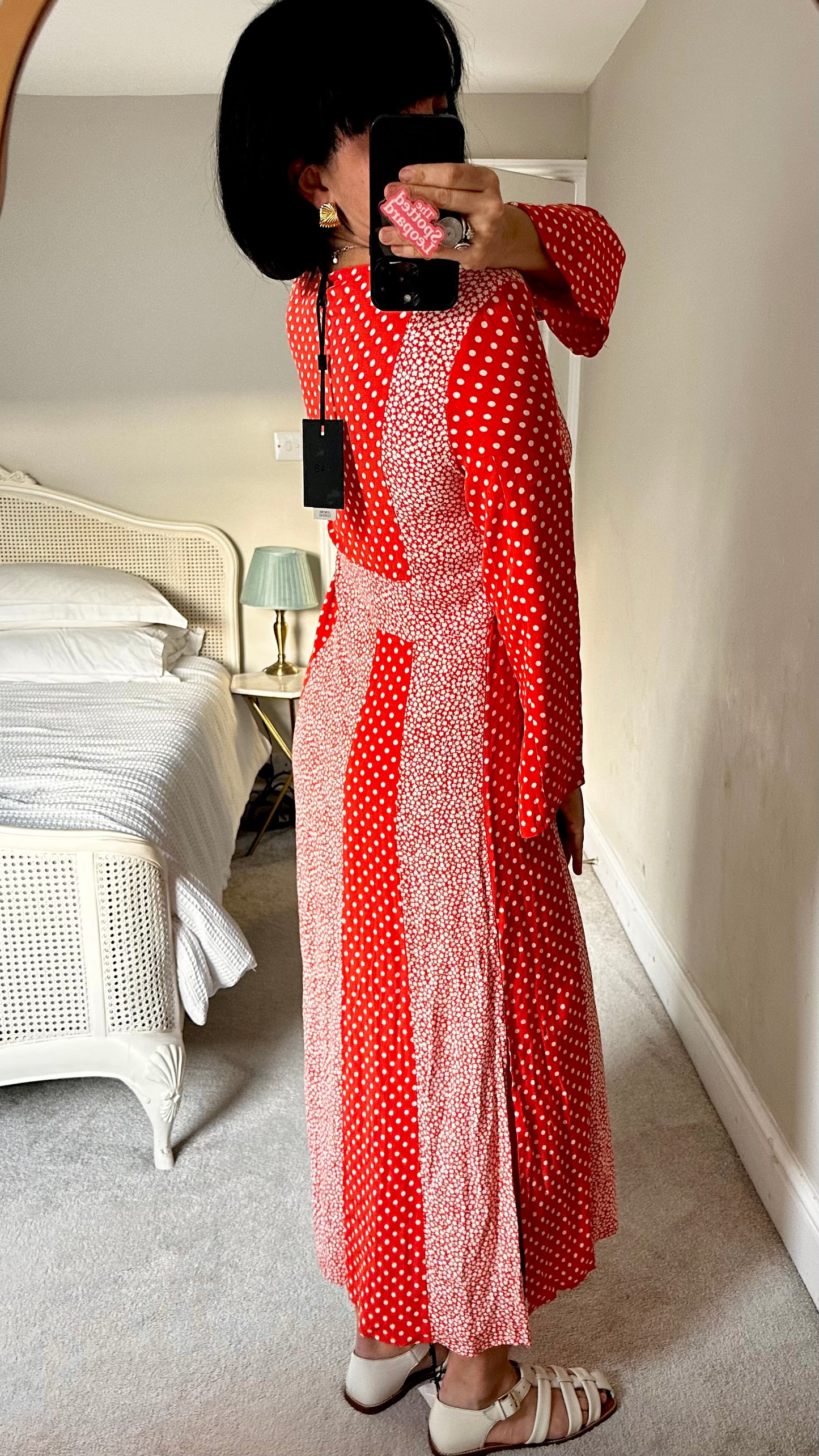 YAS Coral Orange Red cream daisy midi long dress small UK 8-10 new bnwt