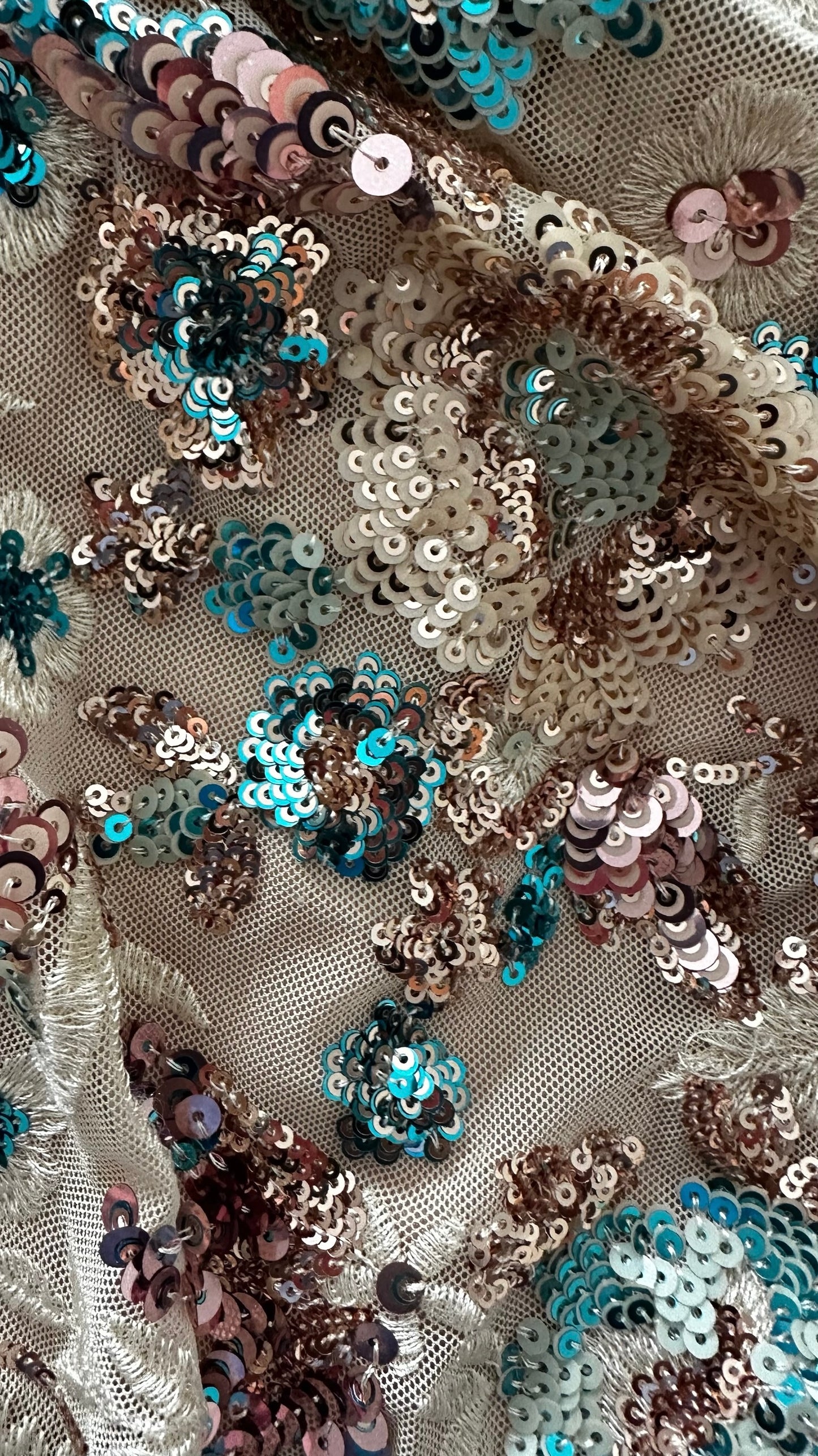 Anthropologie cream blue pink sequin party event mini dress large L UK 12 XMS25