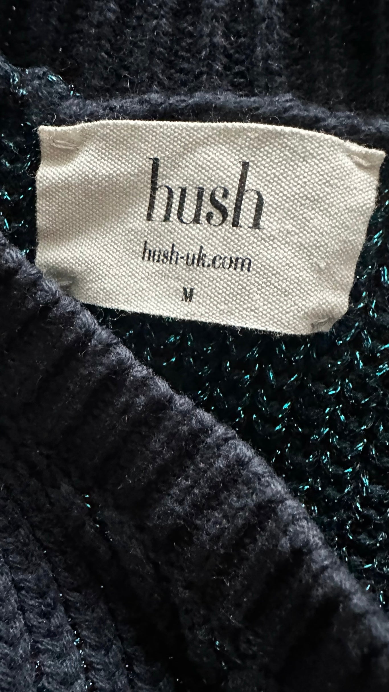 Hush turquoise green blue shimmer knit jumper medium M UK 10 XMS25 excellent used condition