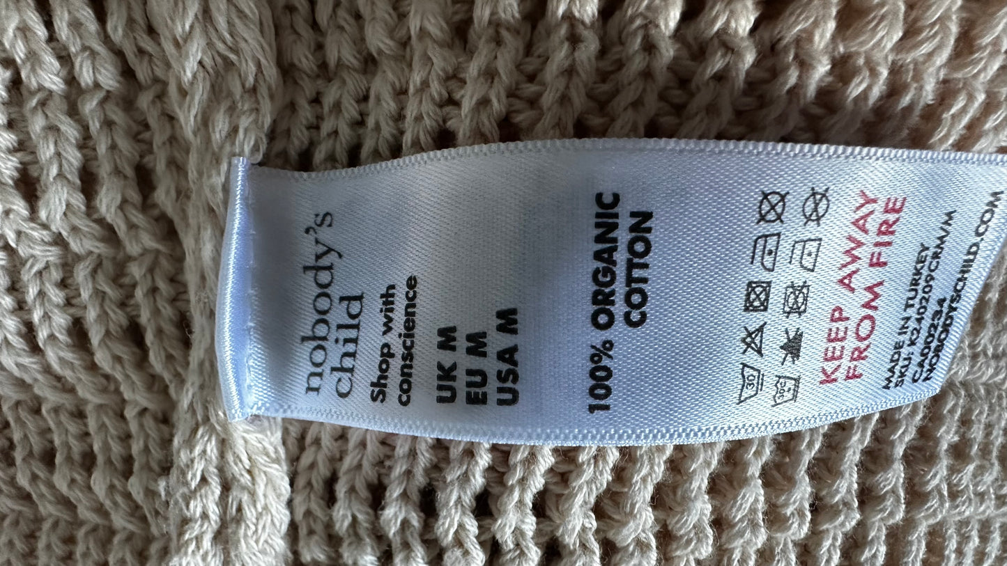 Nobody’s Child cream beige crochet long maxi midi dress medium UK 12 vgc holiday