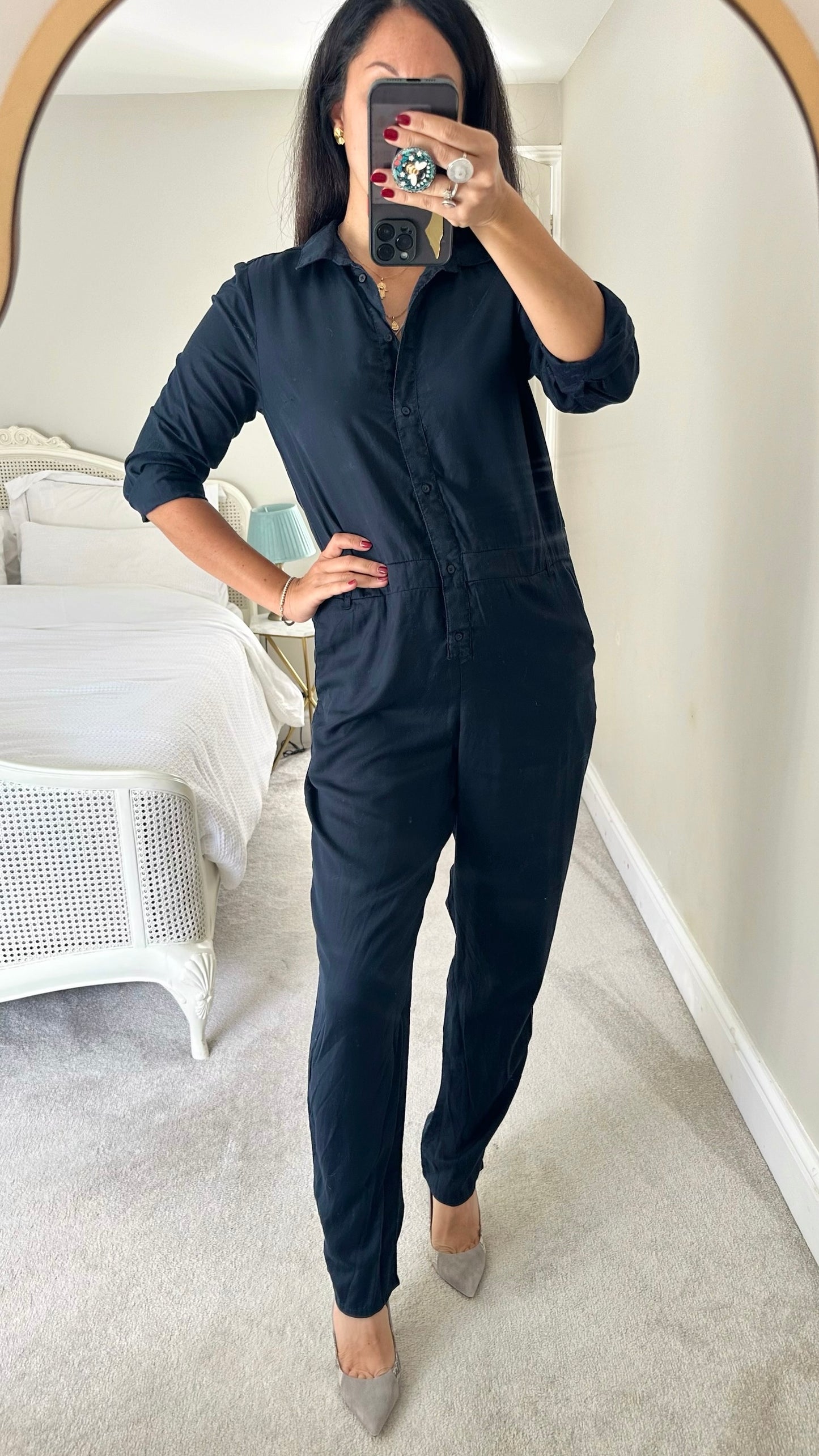 French connection navy blue jumpsuit boiler suit medium M UK 10 vgc