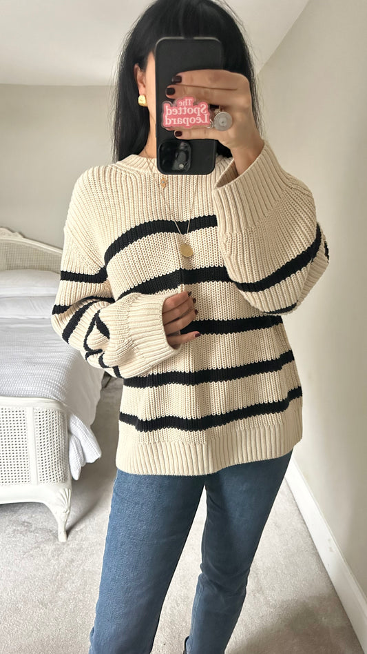 & other stories cream black beige stripe knitted jumper medium large UK 12-14 vgc