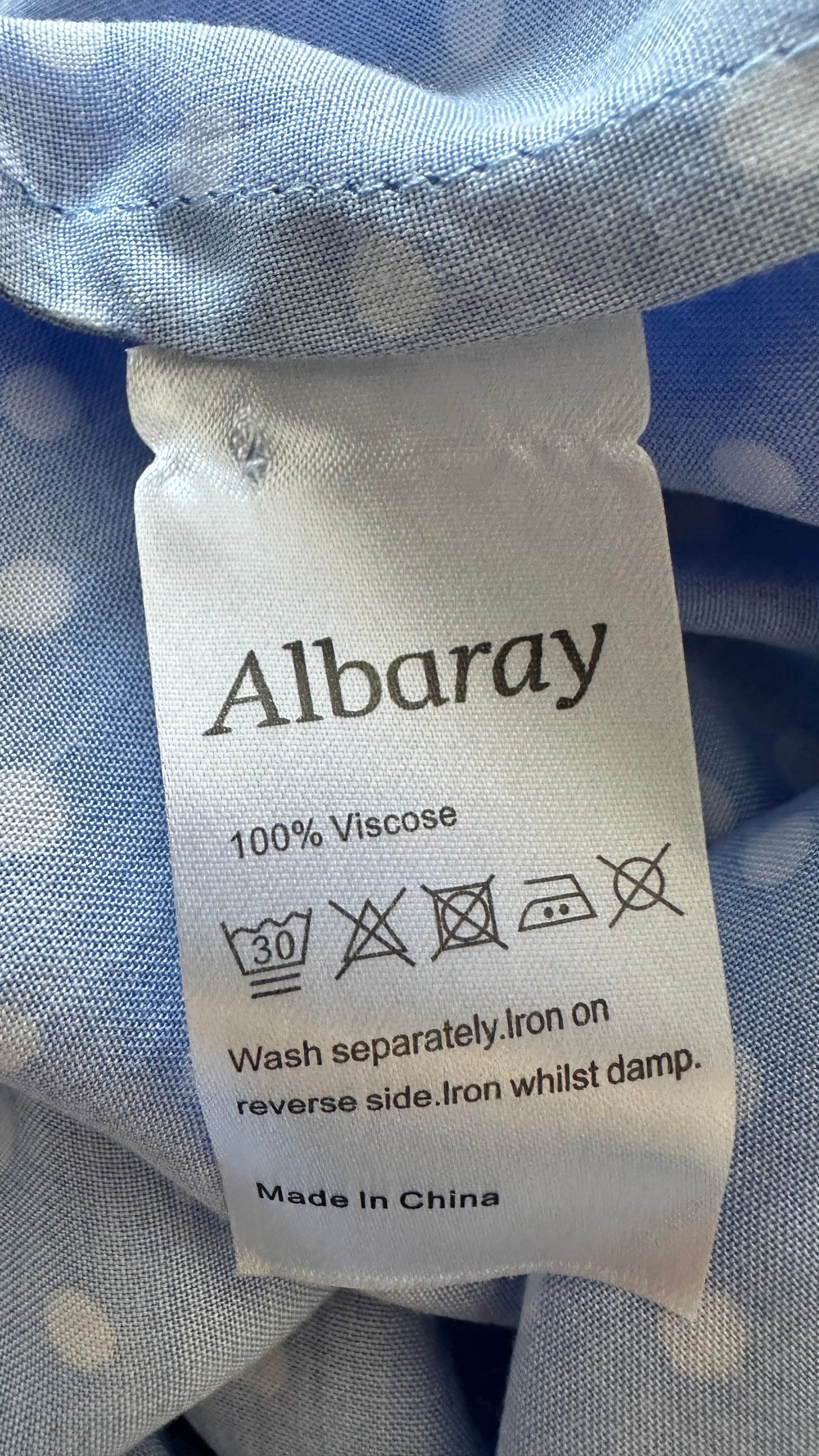 Albaray light blue white polka dot midi long dress medium UK 10-12 vgc