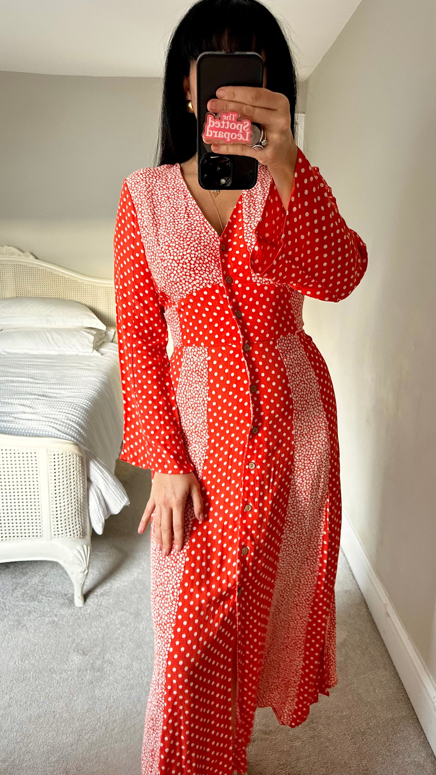 YAS Coral Orange Red cream daisy midi long dress small UK 8-10 new bnwt