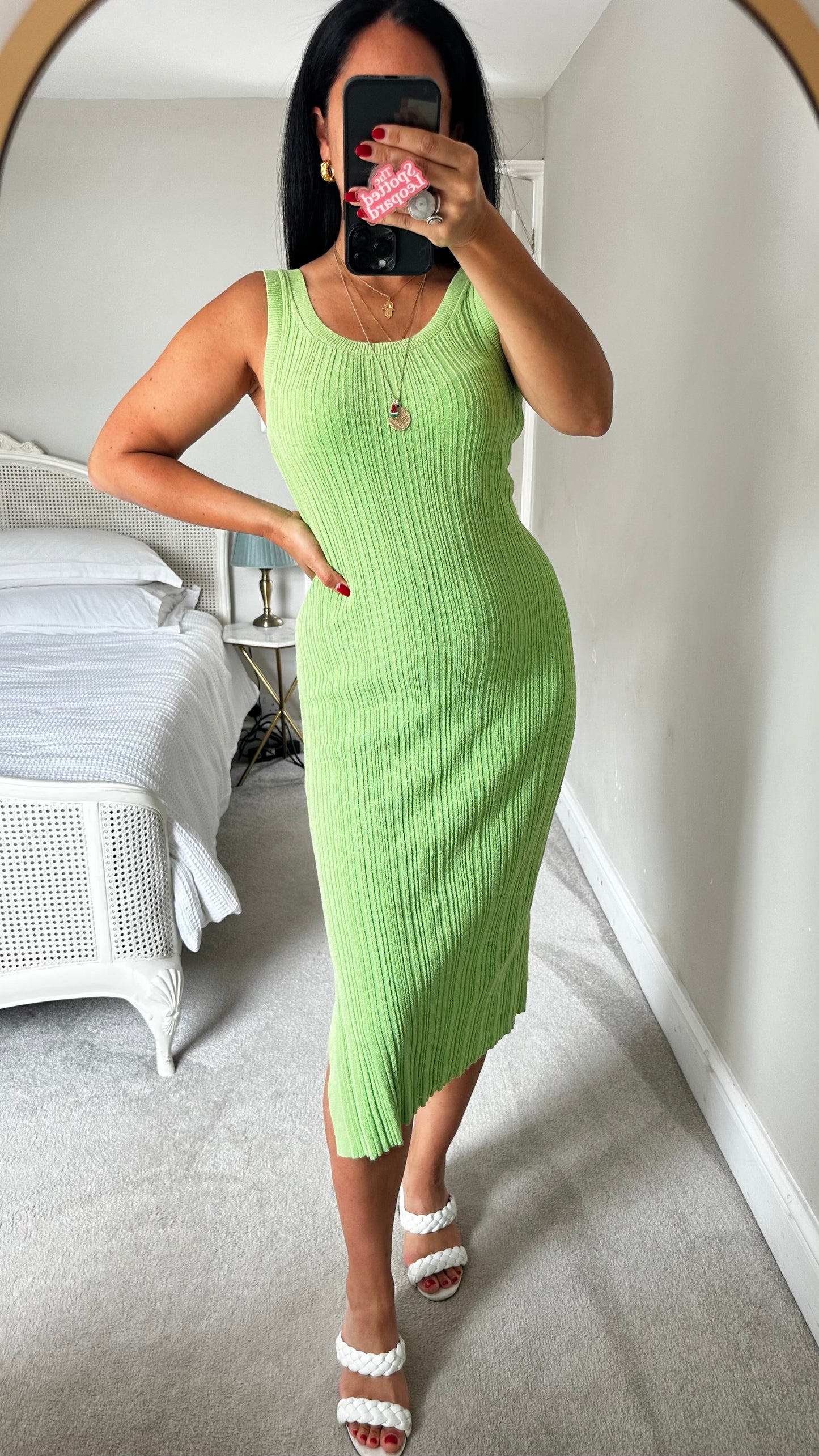 & other stories pea green ribbed midi long dress small UK 8-10