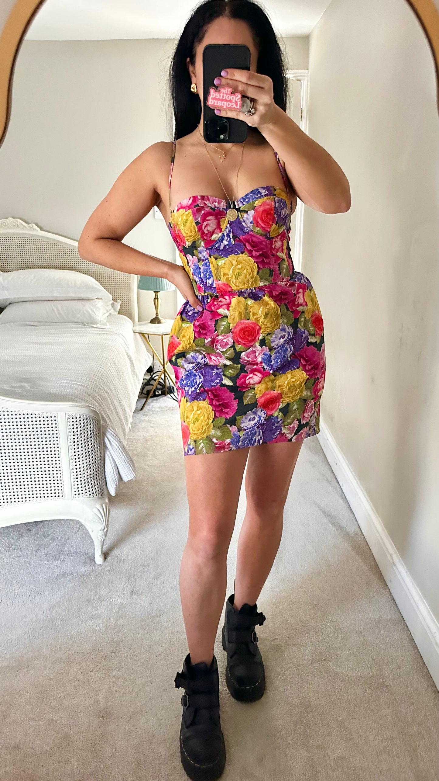 Topshop Vogue pink blue floral corset mini dress small UK 10 vgc event