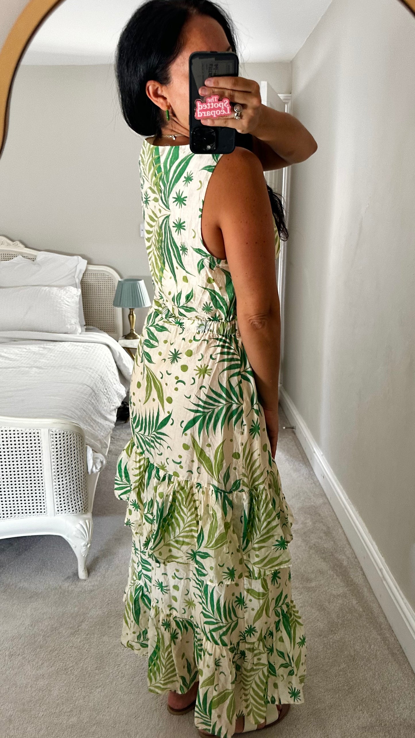 & other stories green cream star jungle print occasion event dress medium UK 12-14 vgc long