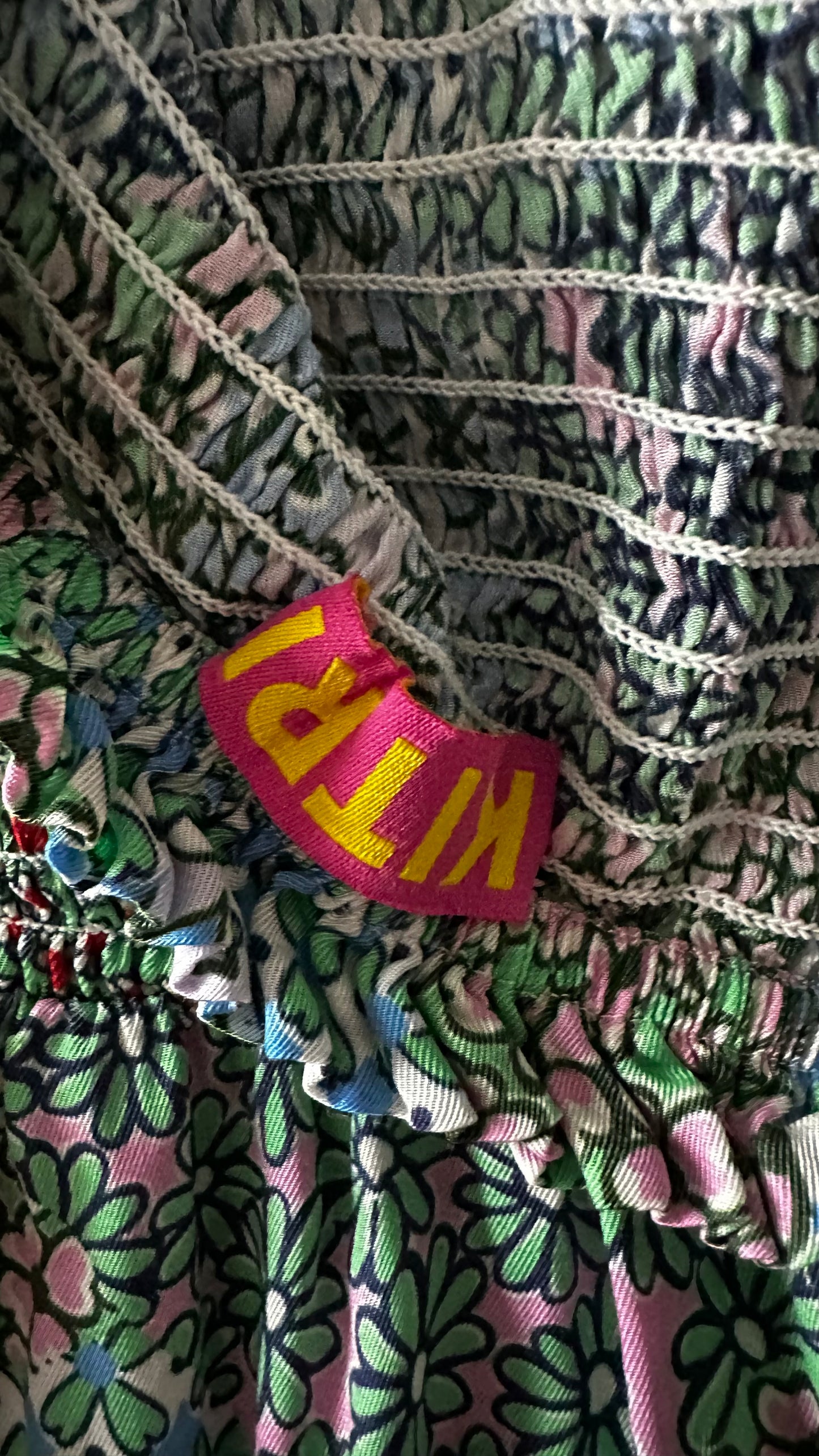 Kitri blue green printed shirred boho side split midi long dress medium UK 12-14 vgc