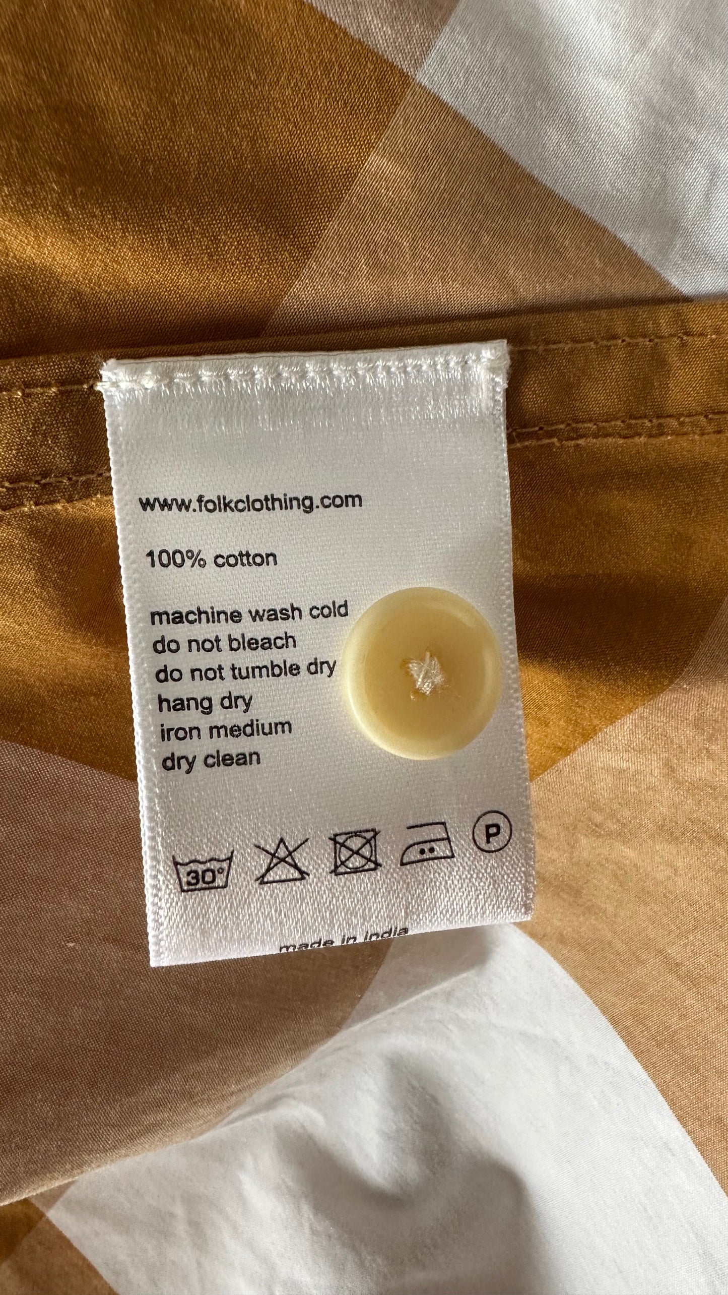 FOLK brown beige white gingham co ord shorts shirt set vgc