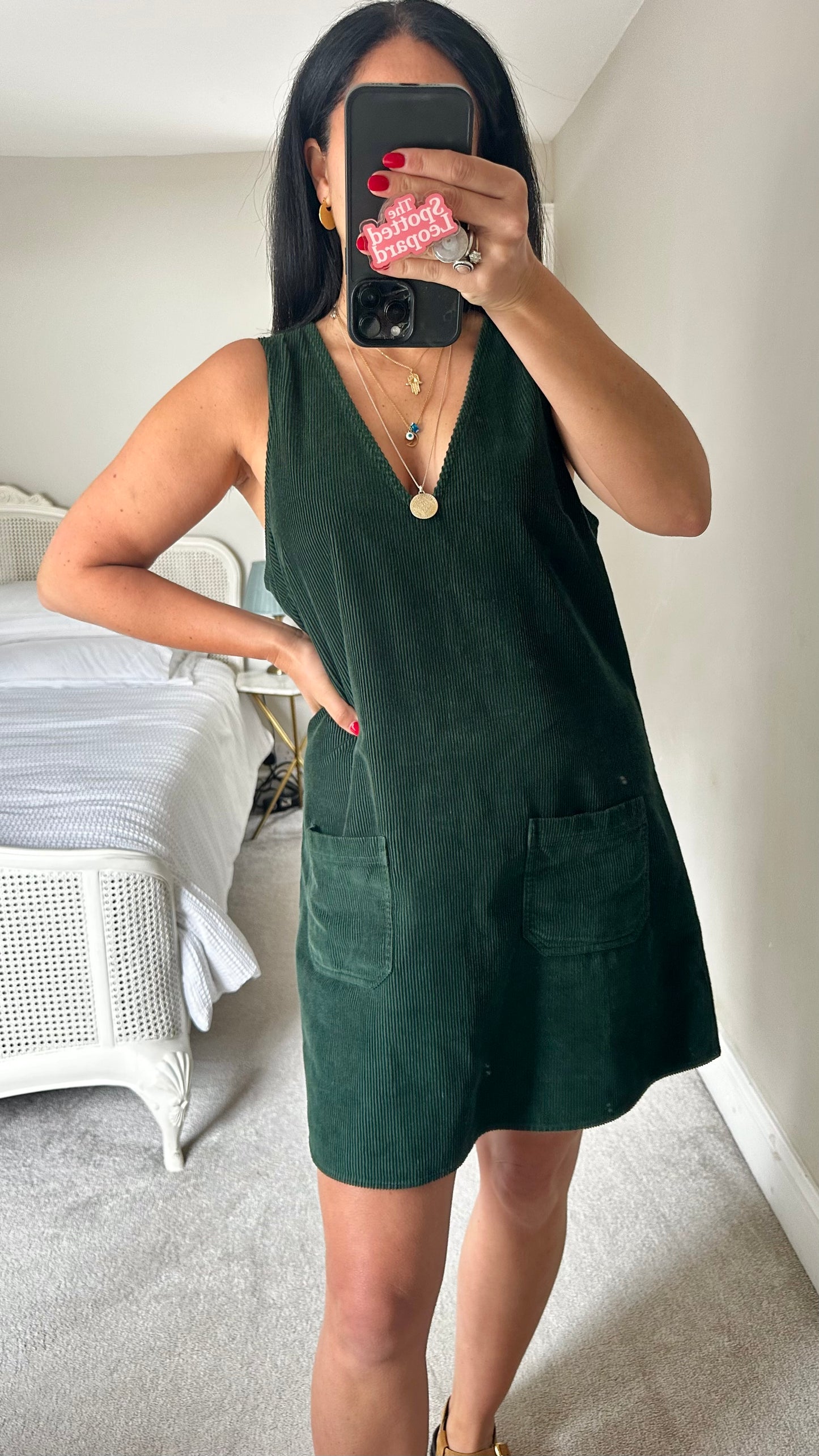 Nobody’s Child green corduroy mini tunic dress medium UK 12 vgc
