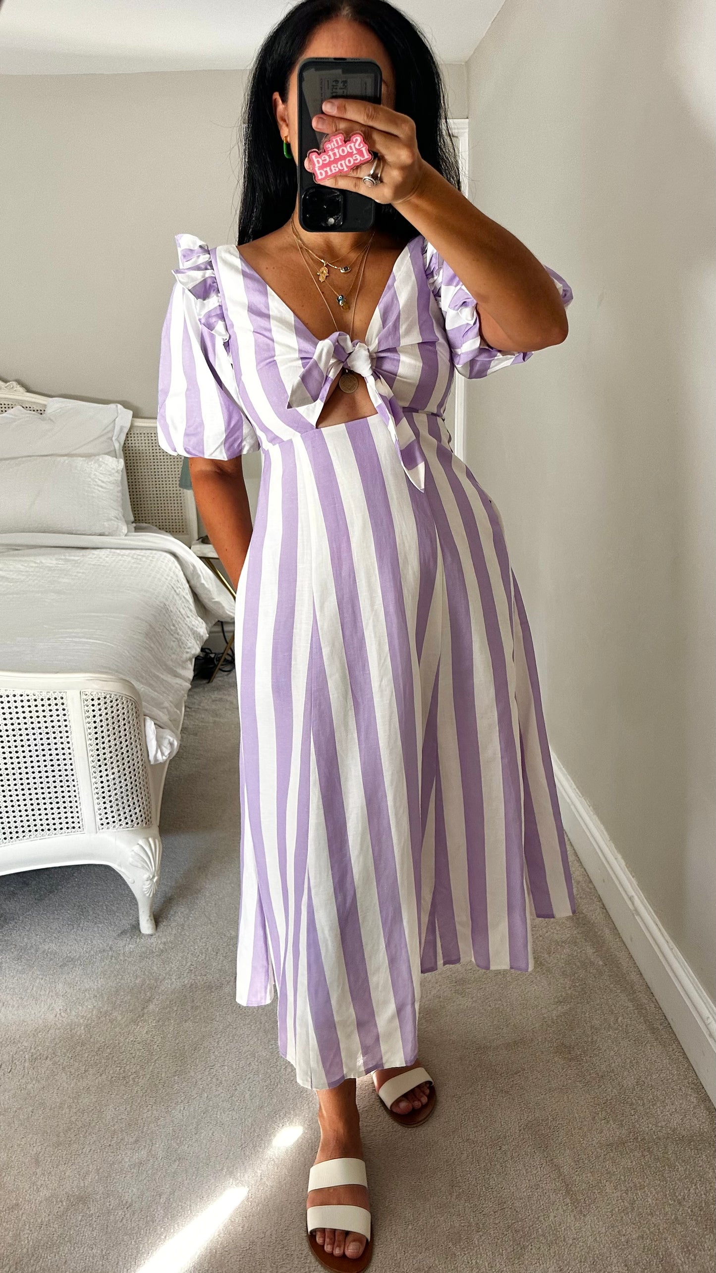 Kitri lilac white stripe wedding guest occasion dress small UK 8 vgc