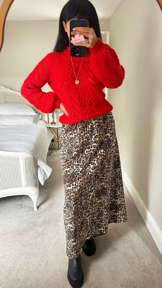 Selected Femme @ Anthropologie leopard animal print maxi long skirt medium UK 10-12 vgc