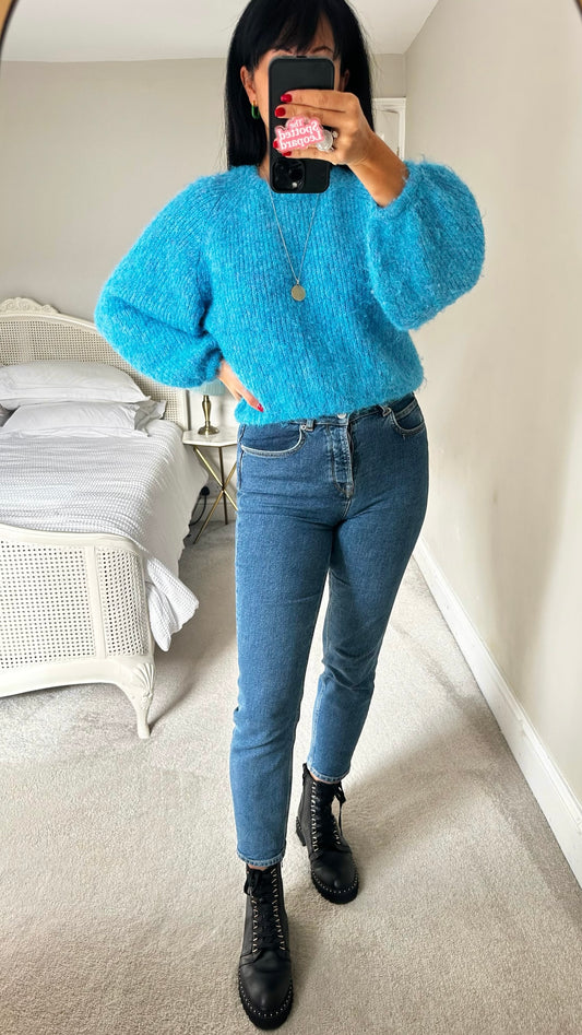 Oliver bonas vibrant blue wool blend knitted jumper UK 12 vgc