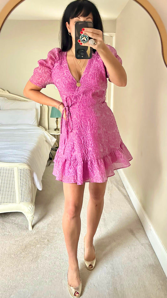 & other stories pink purple embossed mini wrap dress event small UK 8 vgc