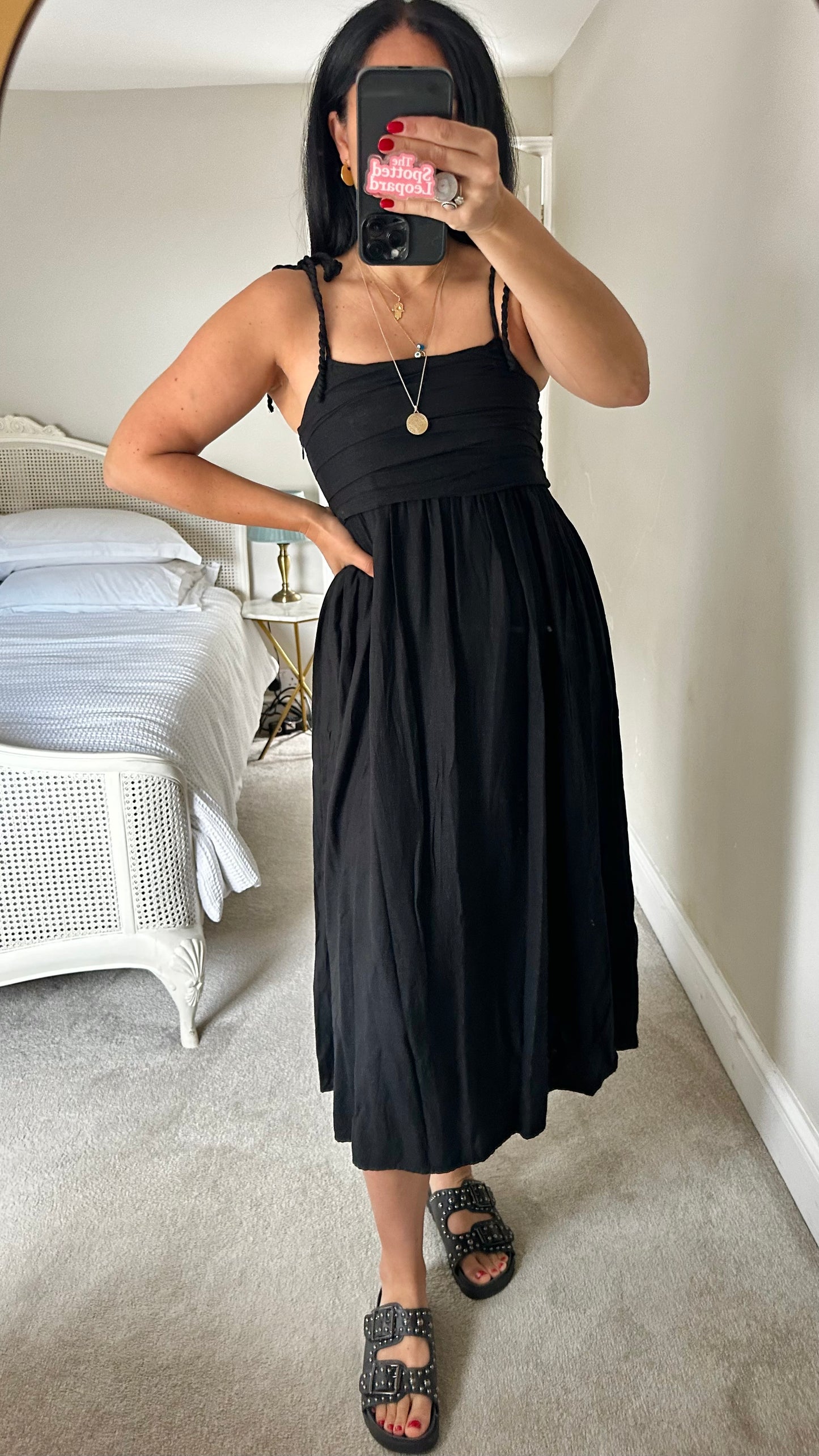 Selected Femme @ Anthropologie black linen blend sun dress midi small UK 8 holiday vgc