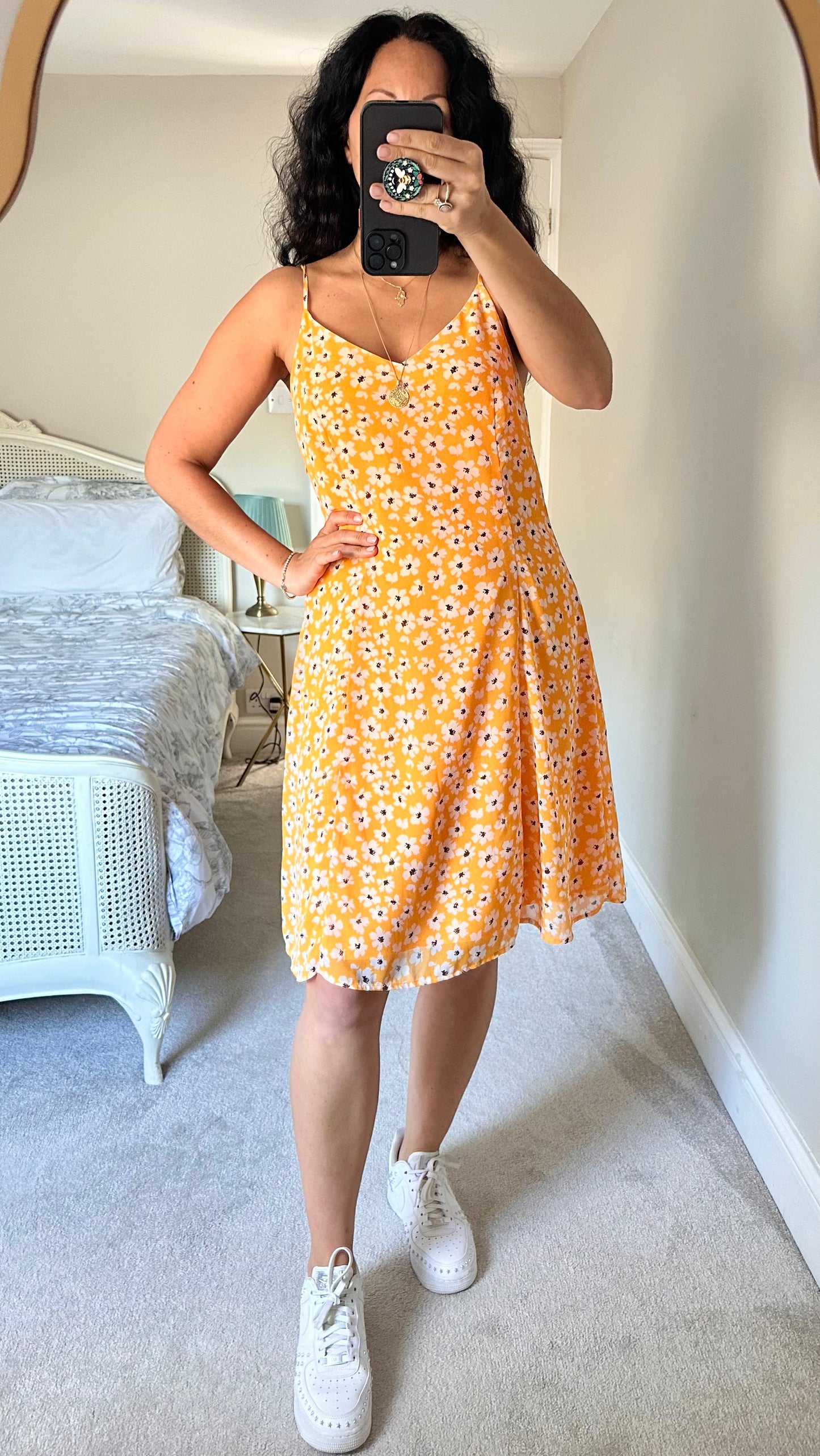 Selected Femme @ Anthropologie orange white floral slip mini dress large XL UK 12-14 vgc