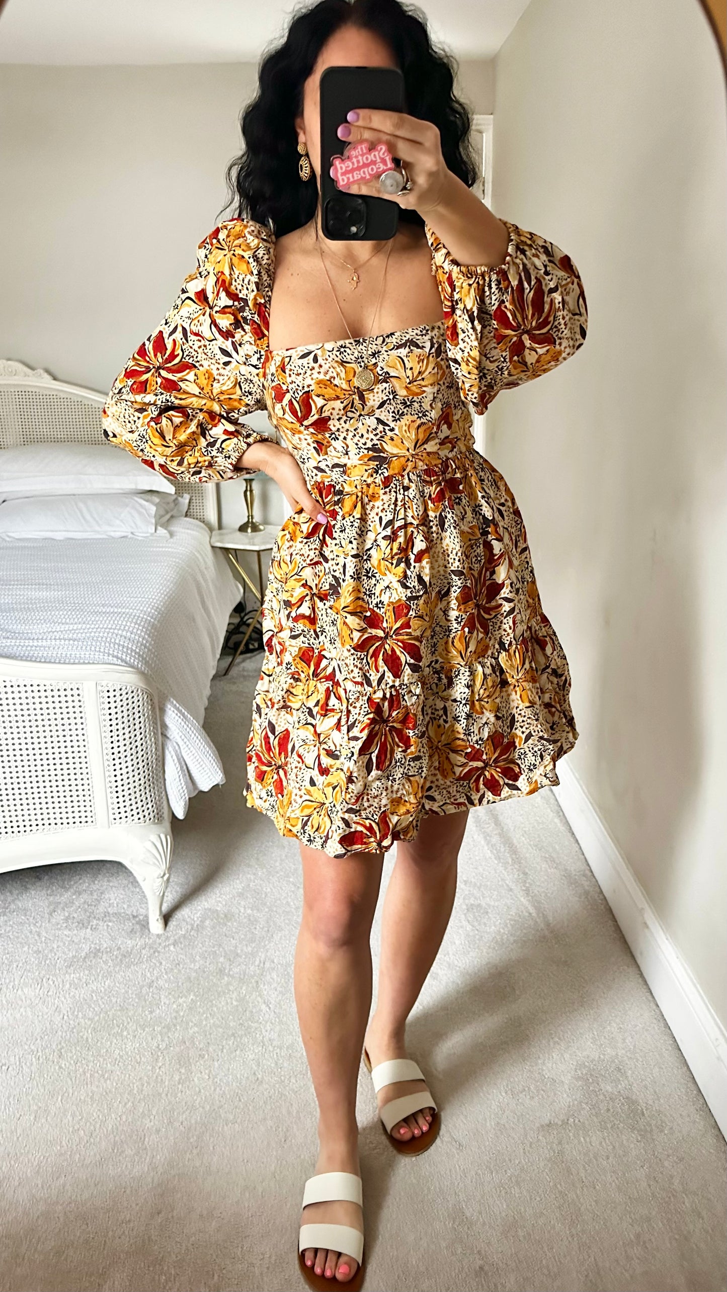 & other stories yellow brown Lilly print floral linen mini dress extra small UK 6