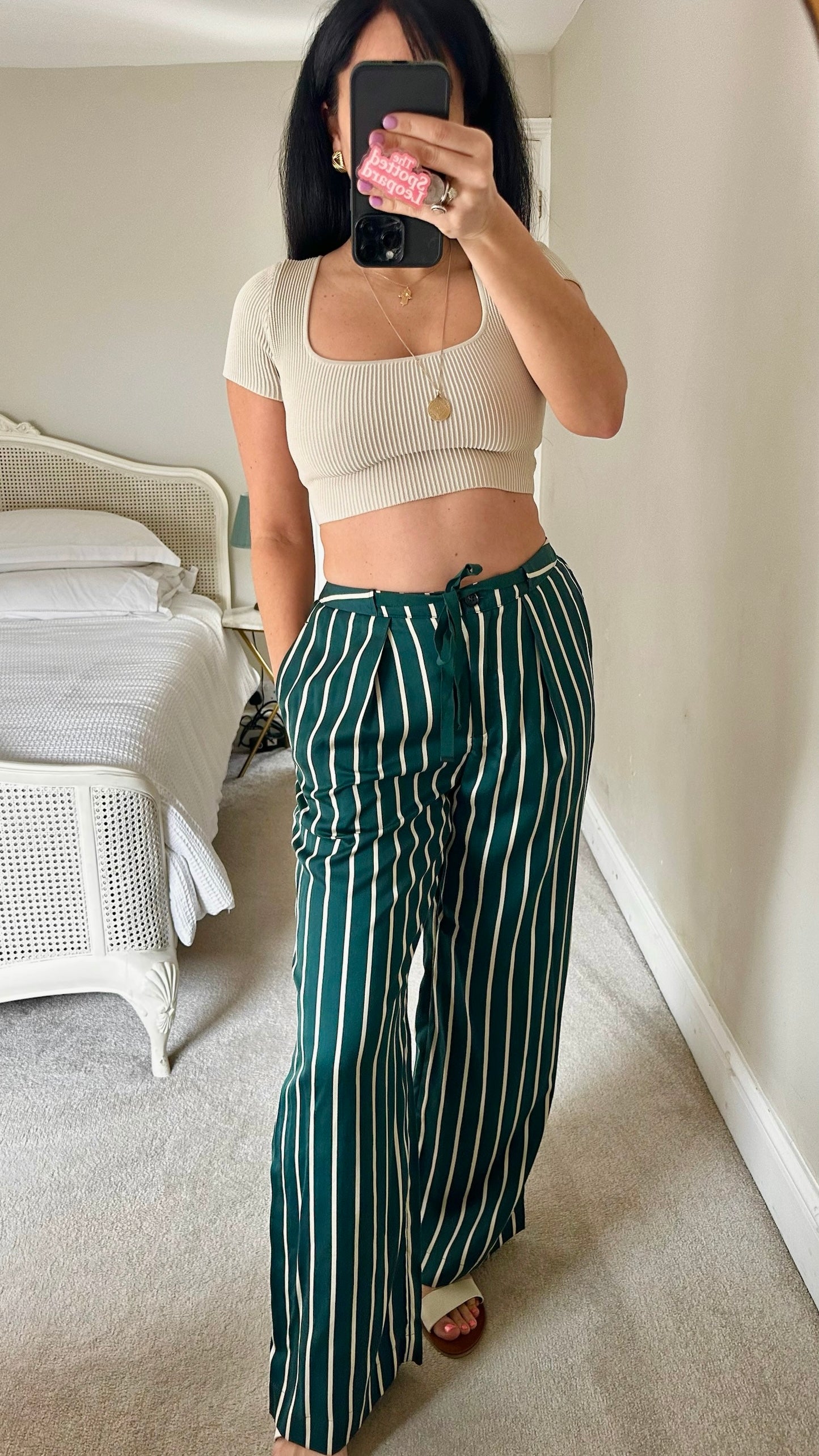 Whistles dark green white stripe trousers small UK 10 vgc