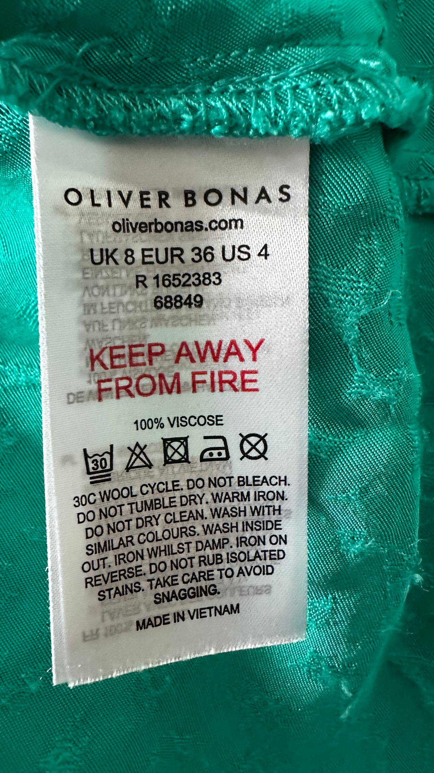 Oliver Bonas turquoise green animal print slinky midi long wedding guest dress small medium UK 8 12
