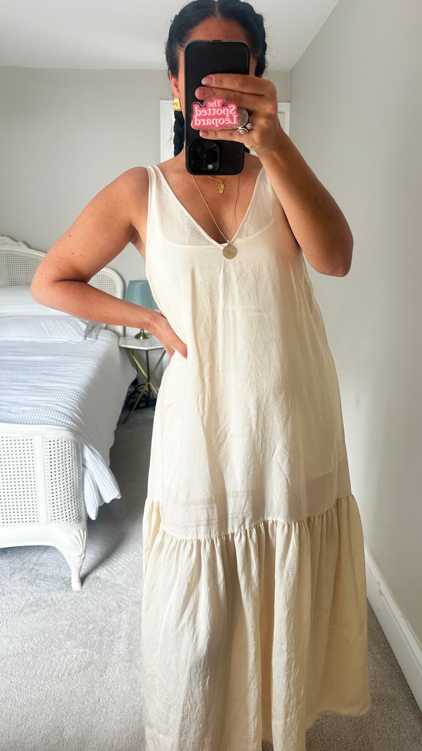 & other stories cream crinkle maxi long dress boho medium UK 12 vgc