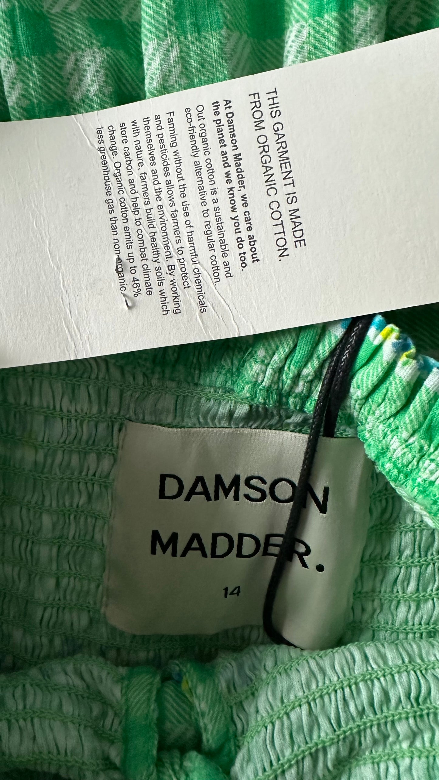 Damson Madder bright green gingham check front tie maxi holiday dress medium UK 14 new bnwt