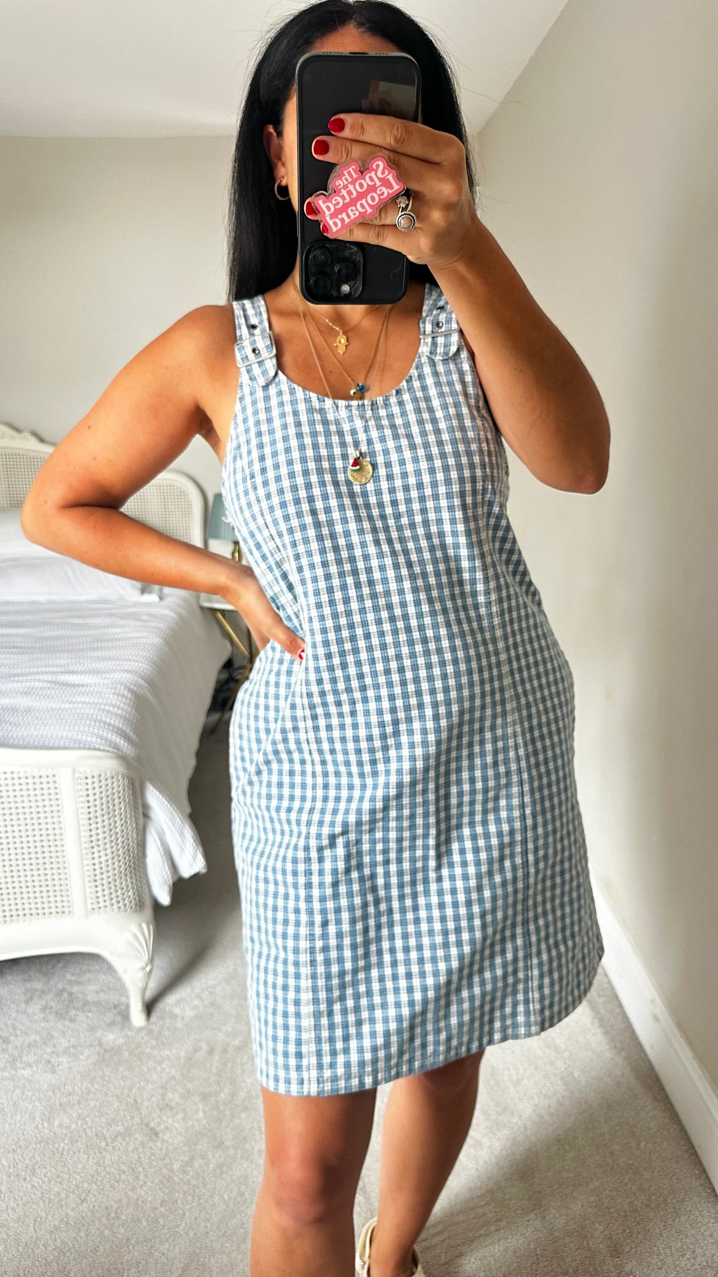 Levis light blue white gingham vintage dungaree dress medium UK 12 vgc