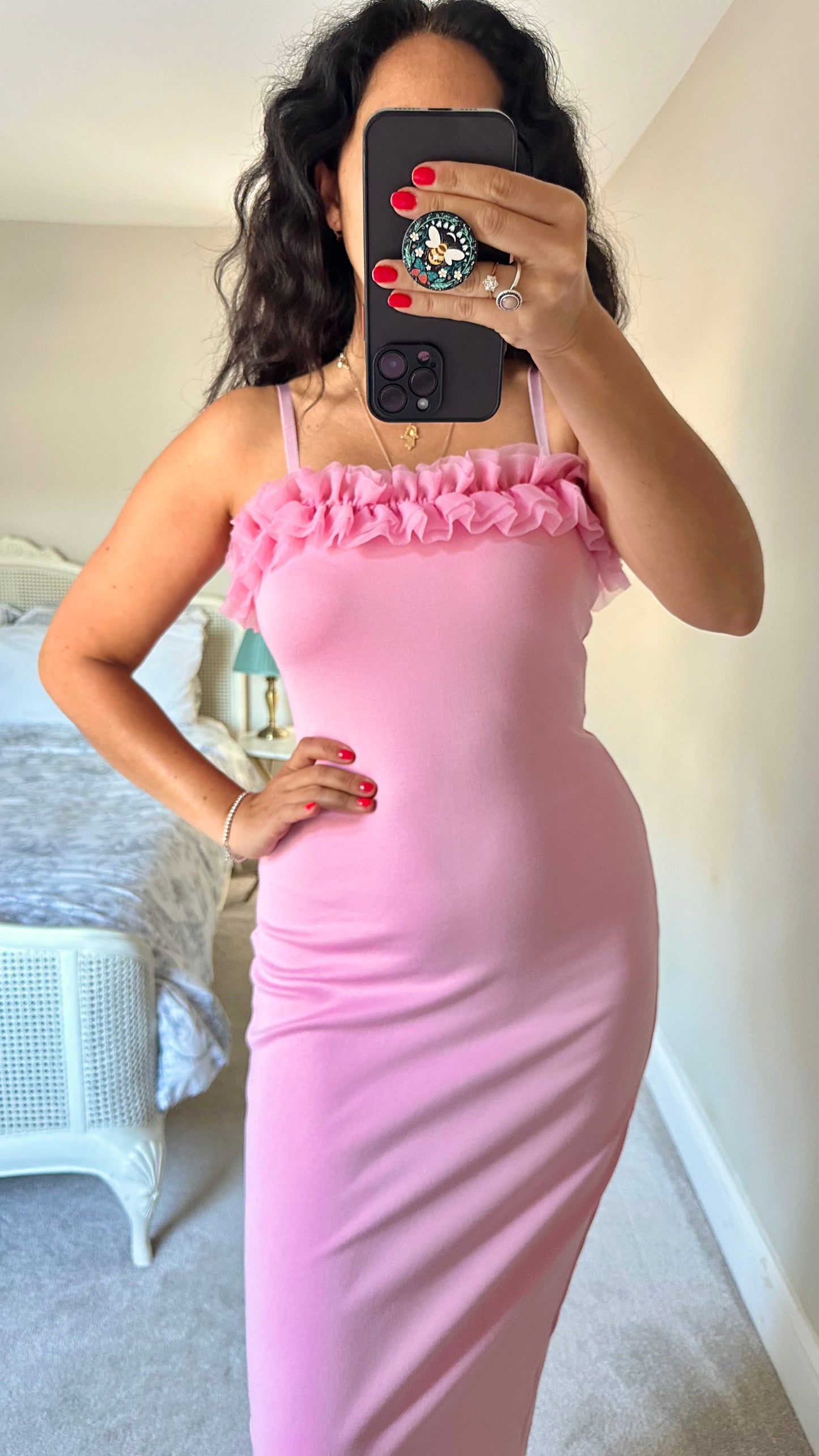& other stories rose candy soft pink pastel midi body con dress tulle small UK 8 10 new