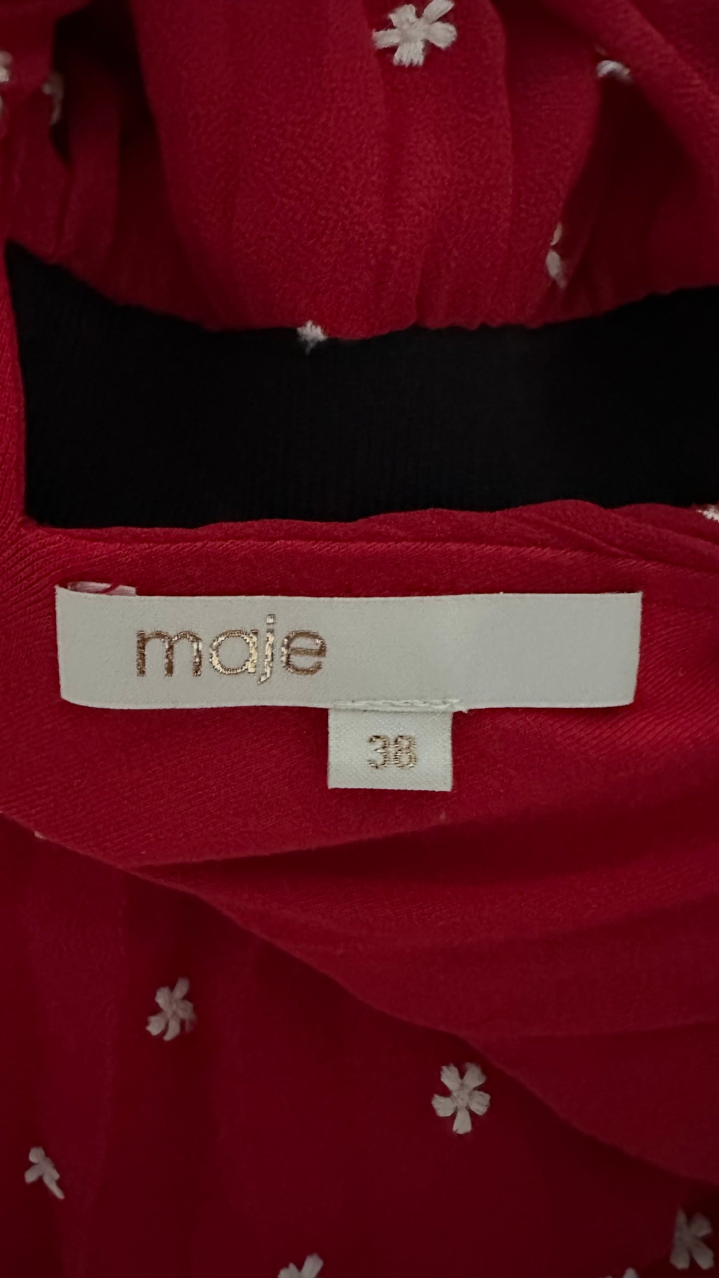 Maje @ Selfridges red daisy print floral pleated mini dress medium UK 10 vgc