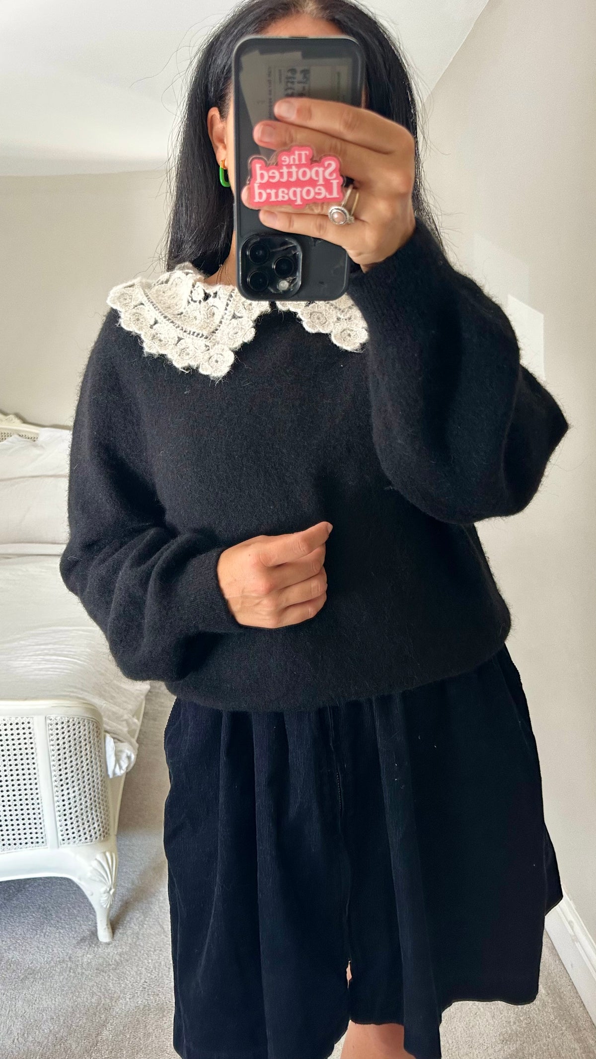 & other stories black cream lace collar knitted jumper alpaca wool large UK 14-16 vgc
