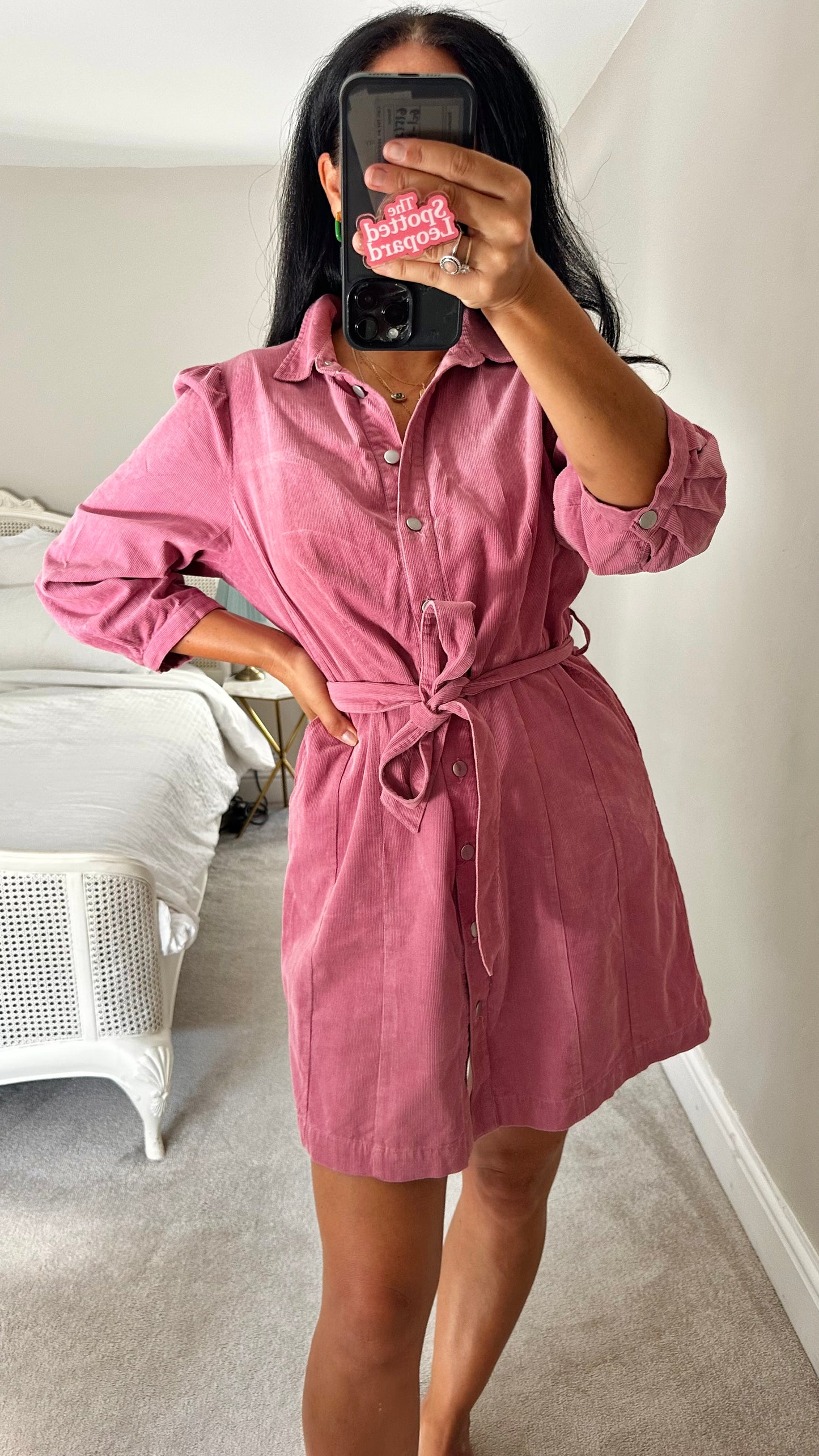 Oliver Bonas pink corduroy shirt dress medium UK 12 vgc