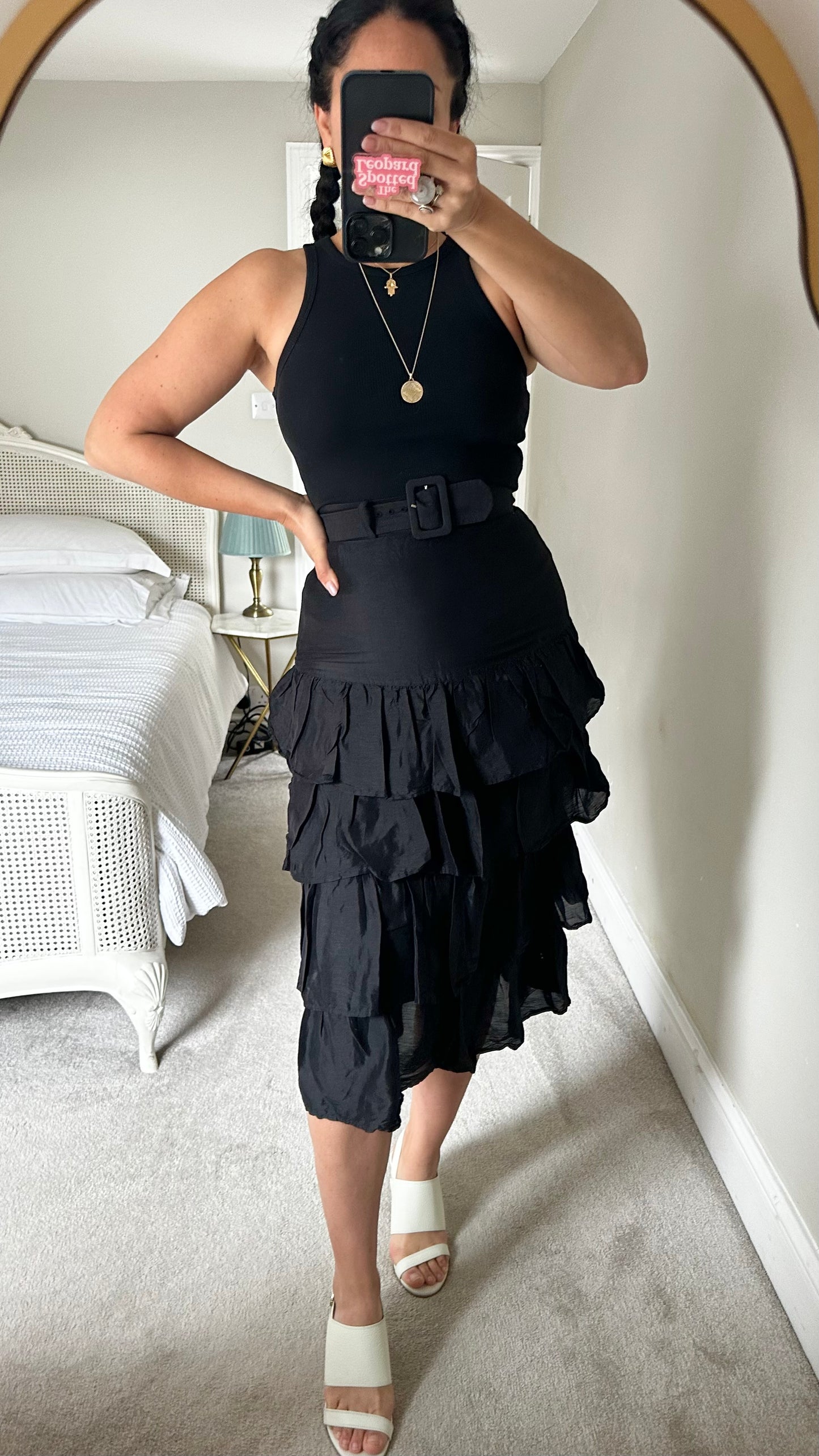 & other stories black tiered midi long skirt small UK 8 vgc