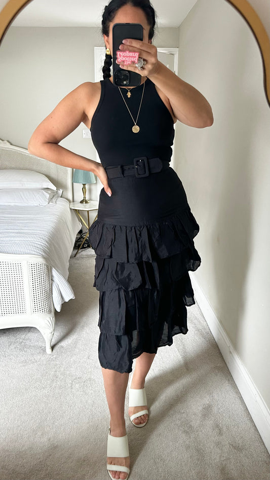& other stories black tiered midi long skirt small UK 8 vgc