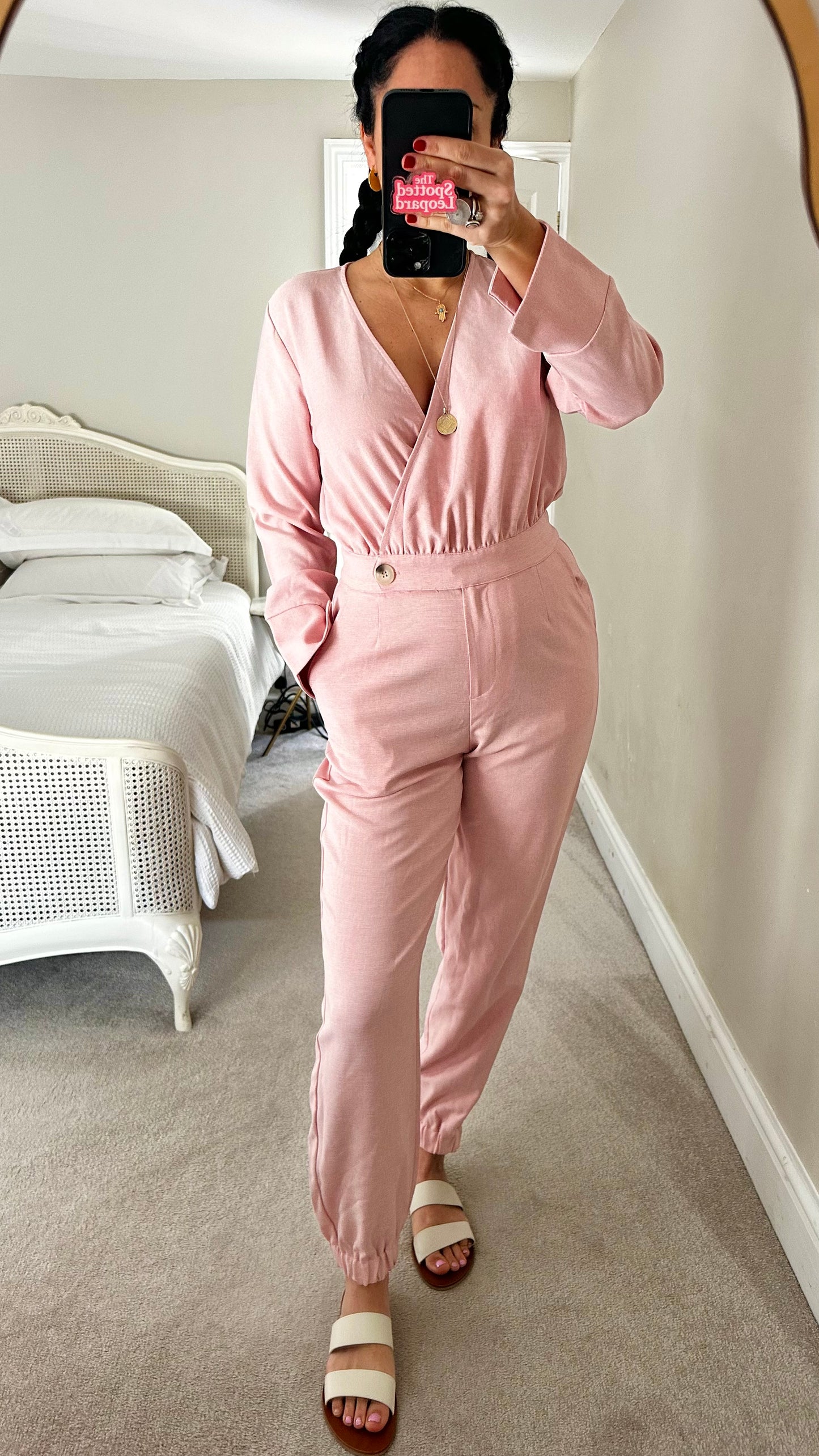 YAS rose soft pink jumpsuit boiler suit medium UK 10-12 vgc holiday