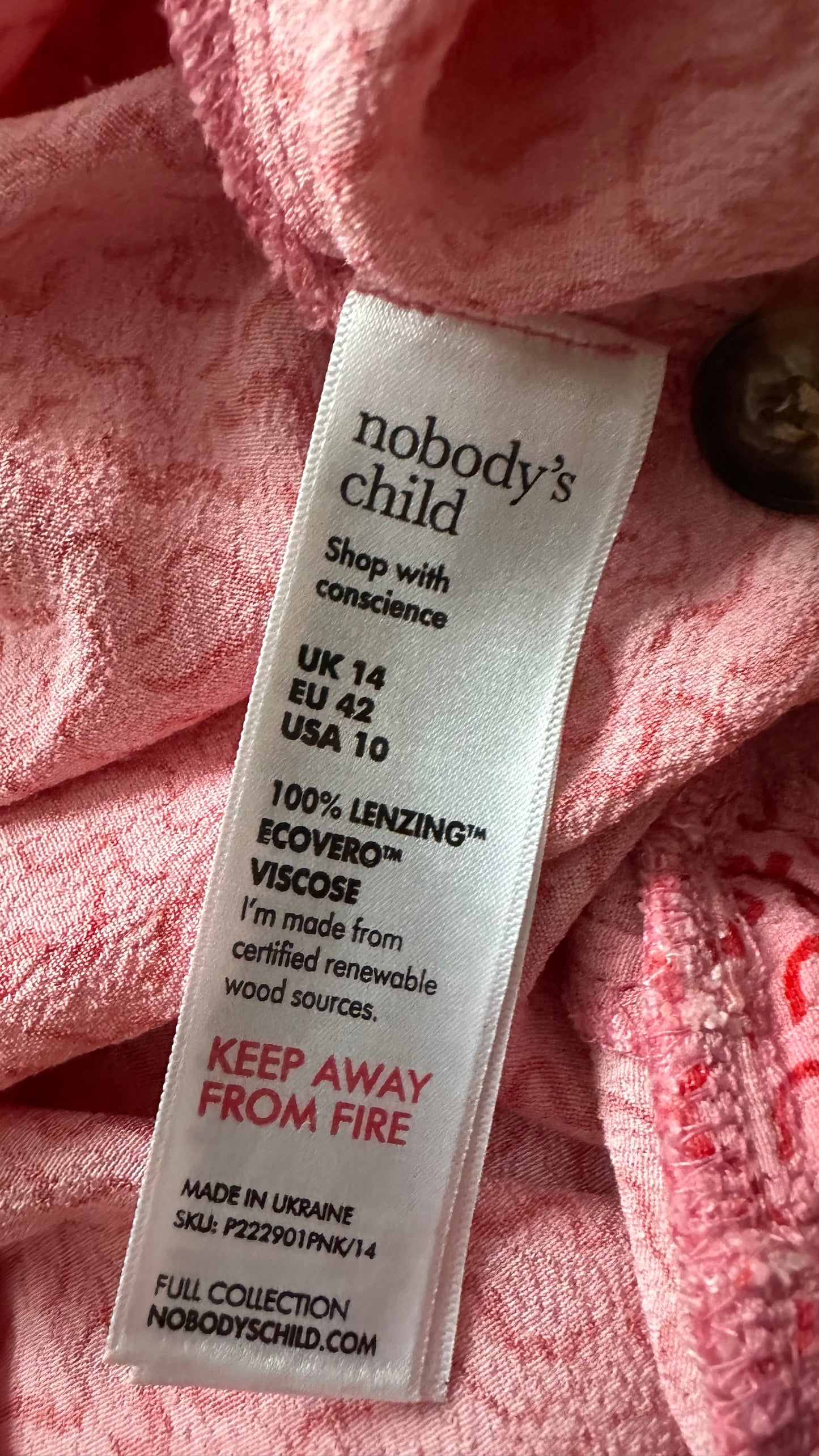 Nobody’s Child pink fuschia button up jumpsuit large UK 12-14 vgc