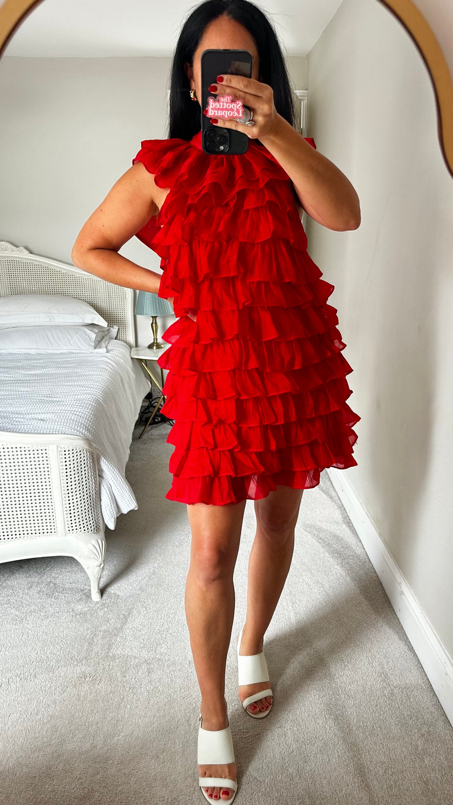 Sister Jane red ruffle mini event frill dress small UK 8-10 vgc