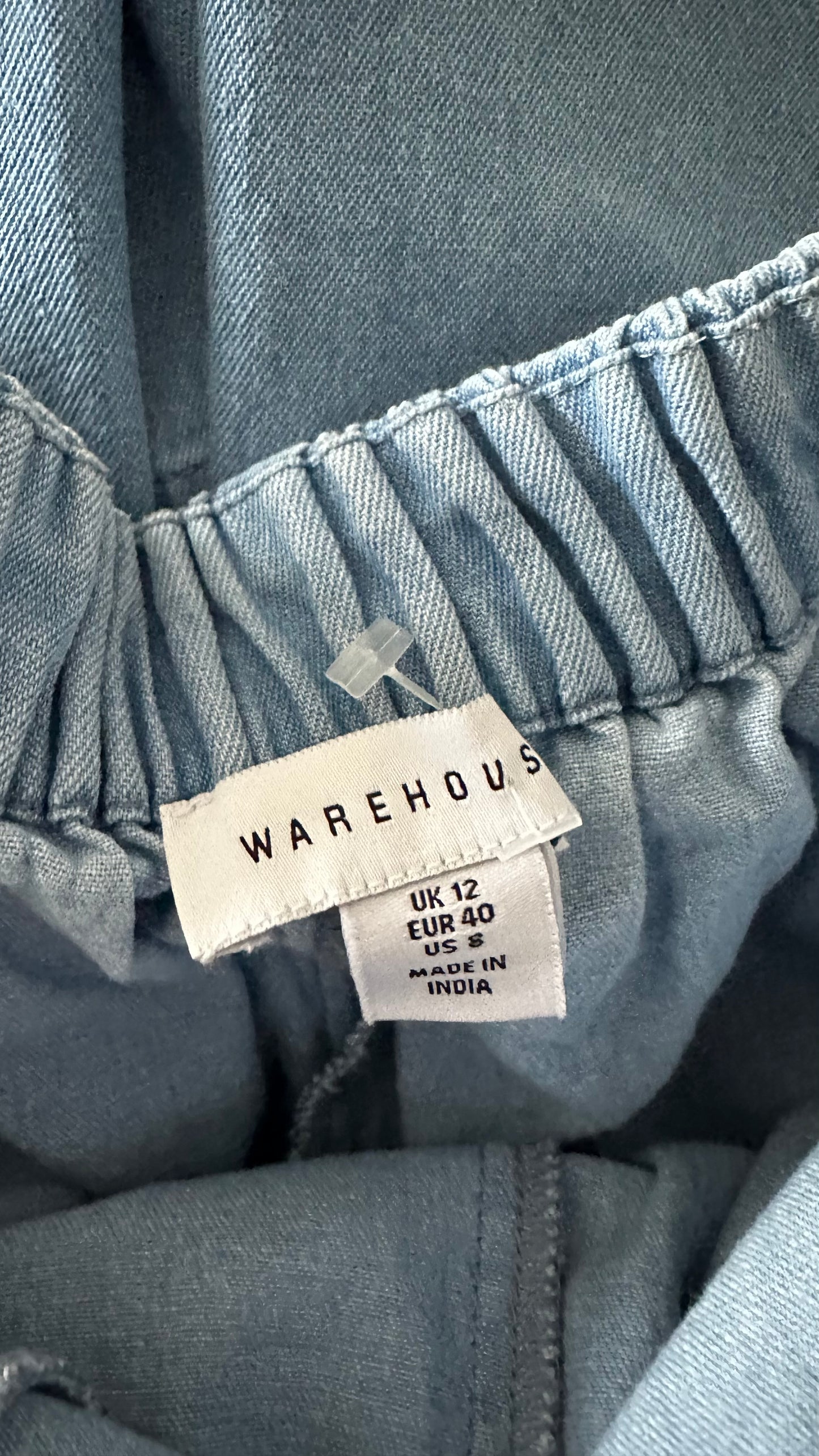 Warehouse light blue denim backless jumpsuit playsuit trousersuit Jean medium UK 12 vgc