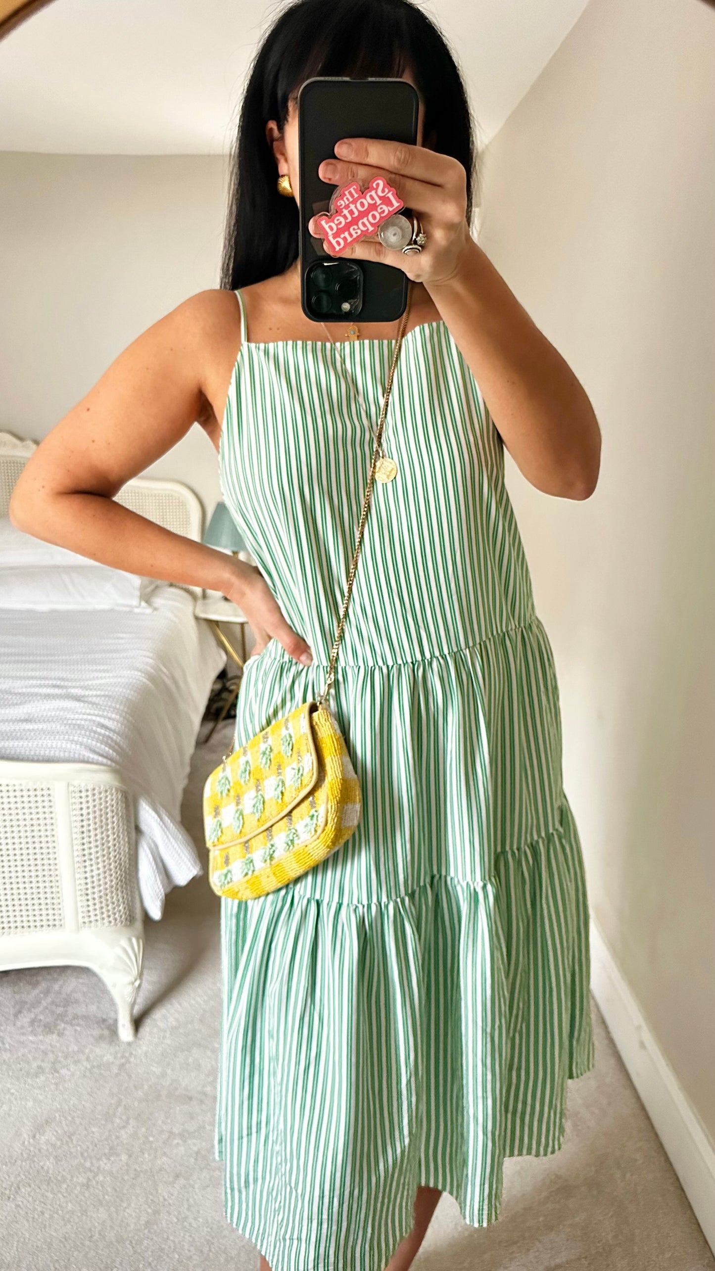 & other stories light green white stripe holiday dress medium UK 12 vgc tiered
