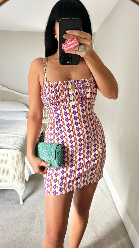 Maeve @ Anthropologie lilac orange Aztec print mini petite linen cotton new bnwt holiday