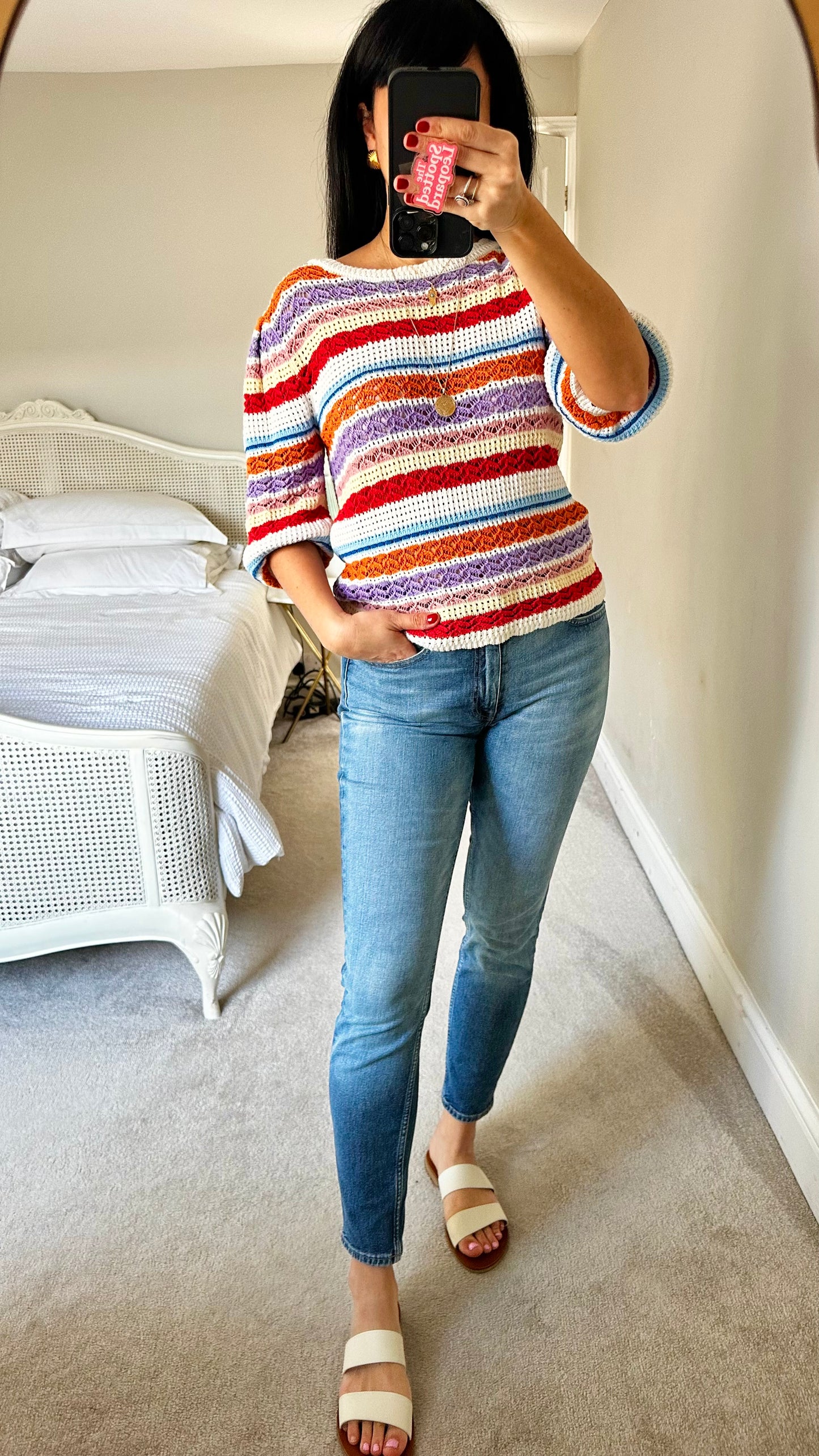 Suncoo orange red crochet top medium UK 12 vgc