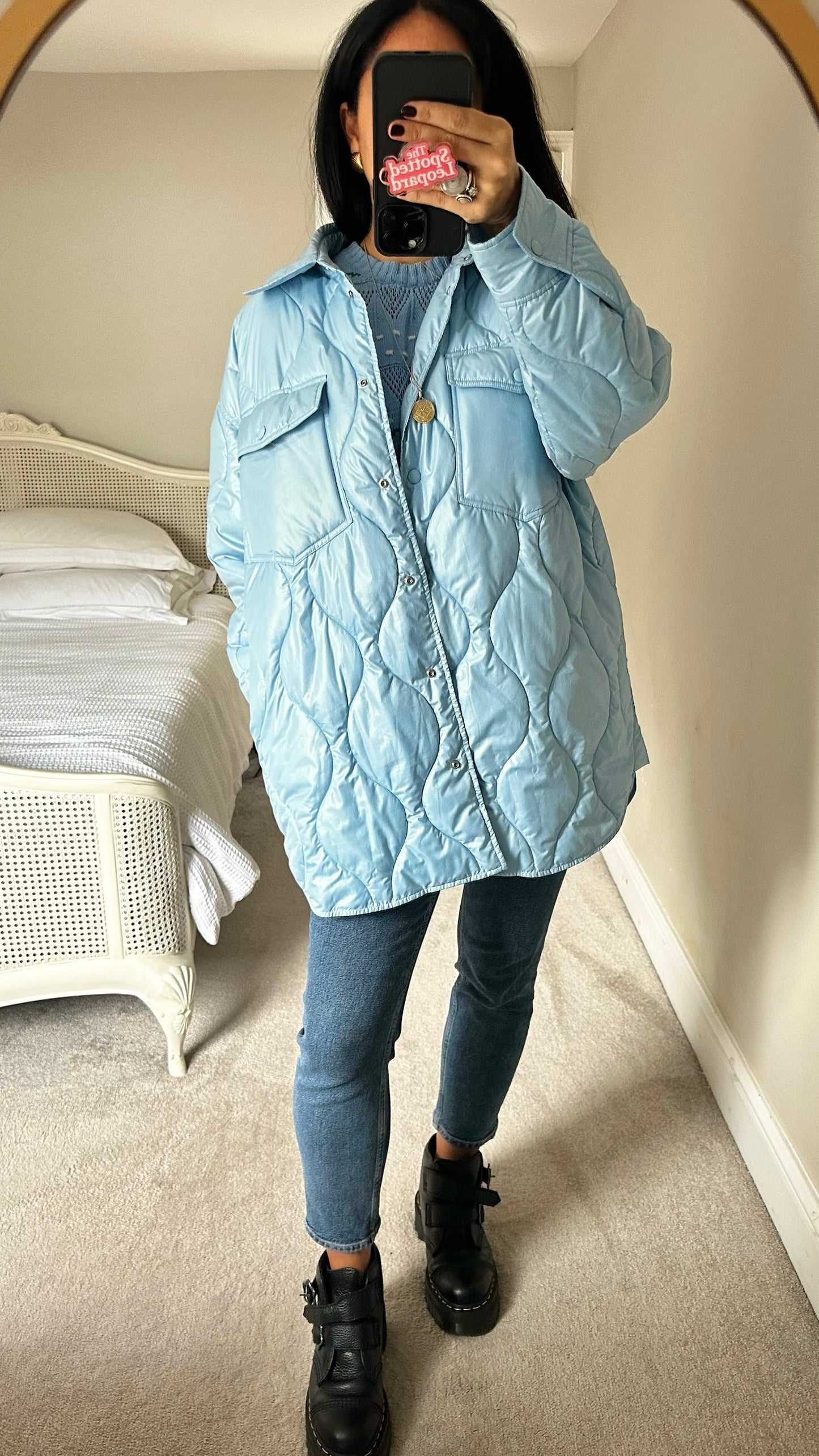 Arket light blue quilted oversized shacket jacket coat extra large XL UK 14 excellent used condition