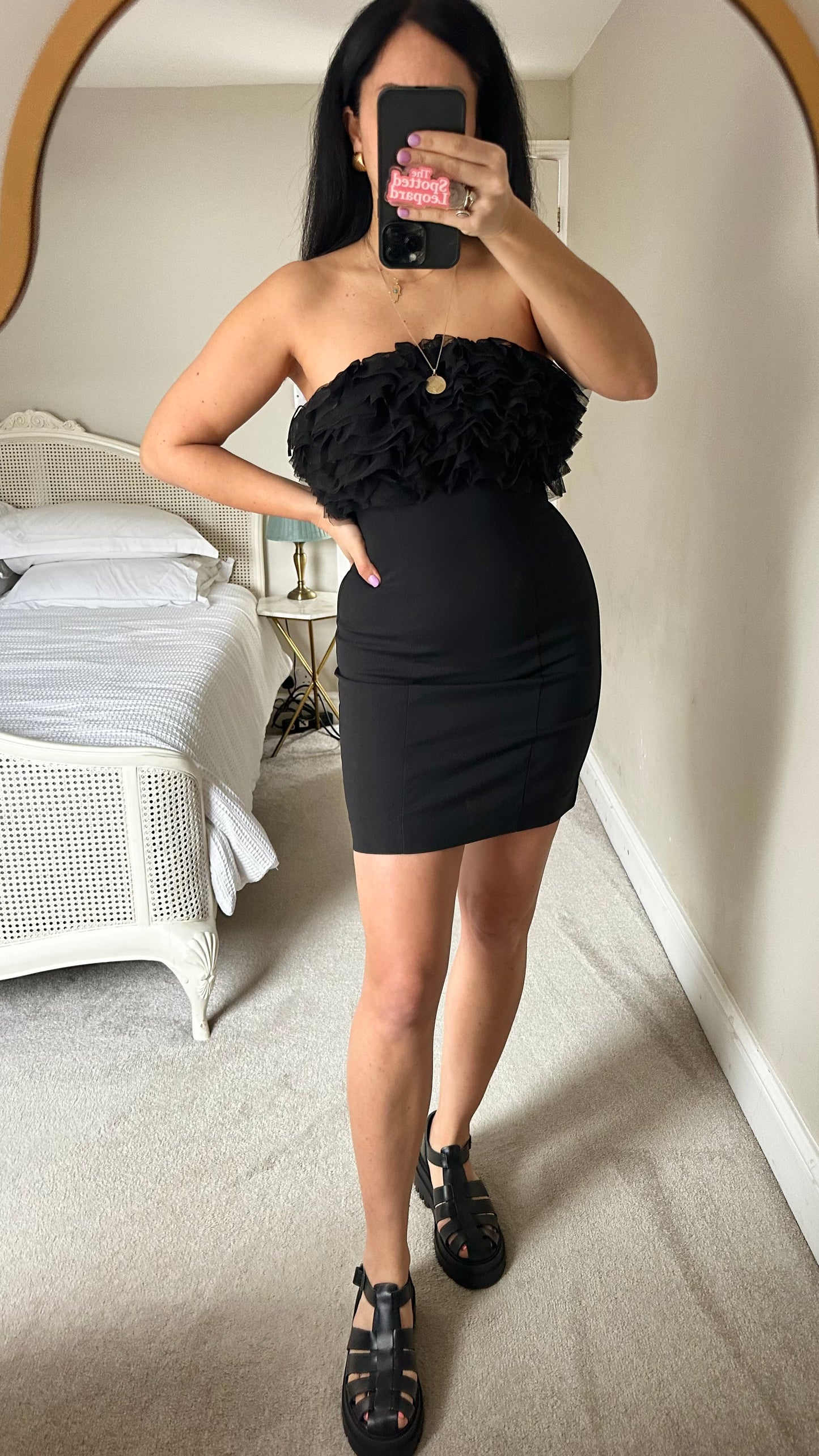 & other stories black ruffle mini dress small UK 8 event lbd vgc