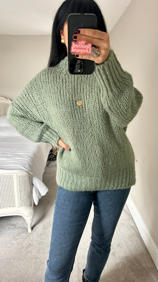 FRNCH sage green wool mohair knitted jumper new bnwt medium large UK 12-14
