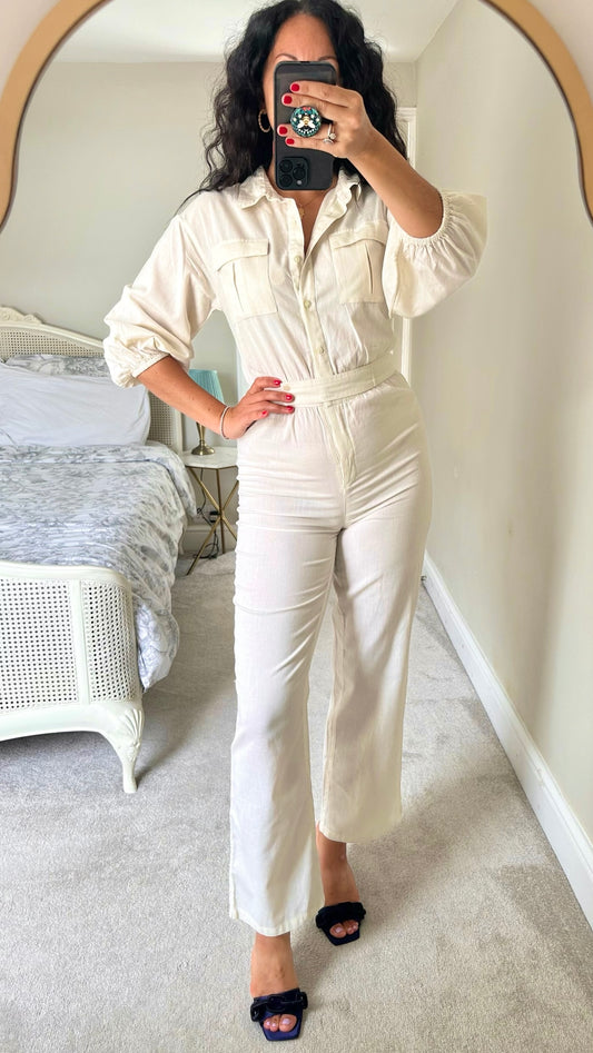 Pretty Lavish white linen blend Playsuit jumpsuit small S UK 8 vgc