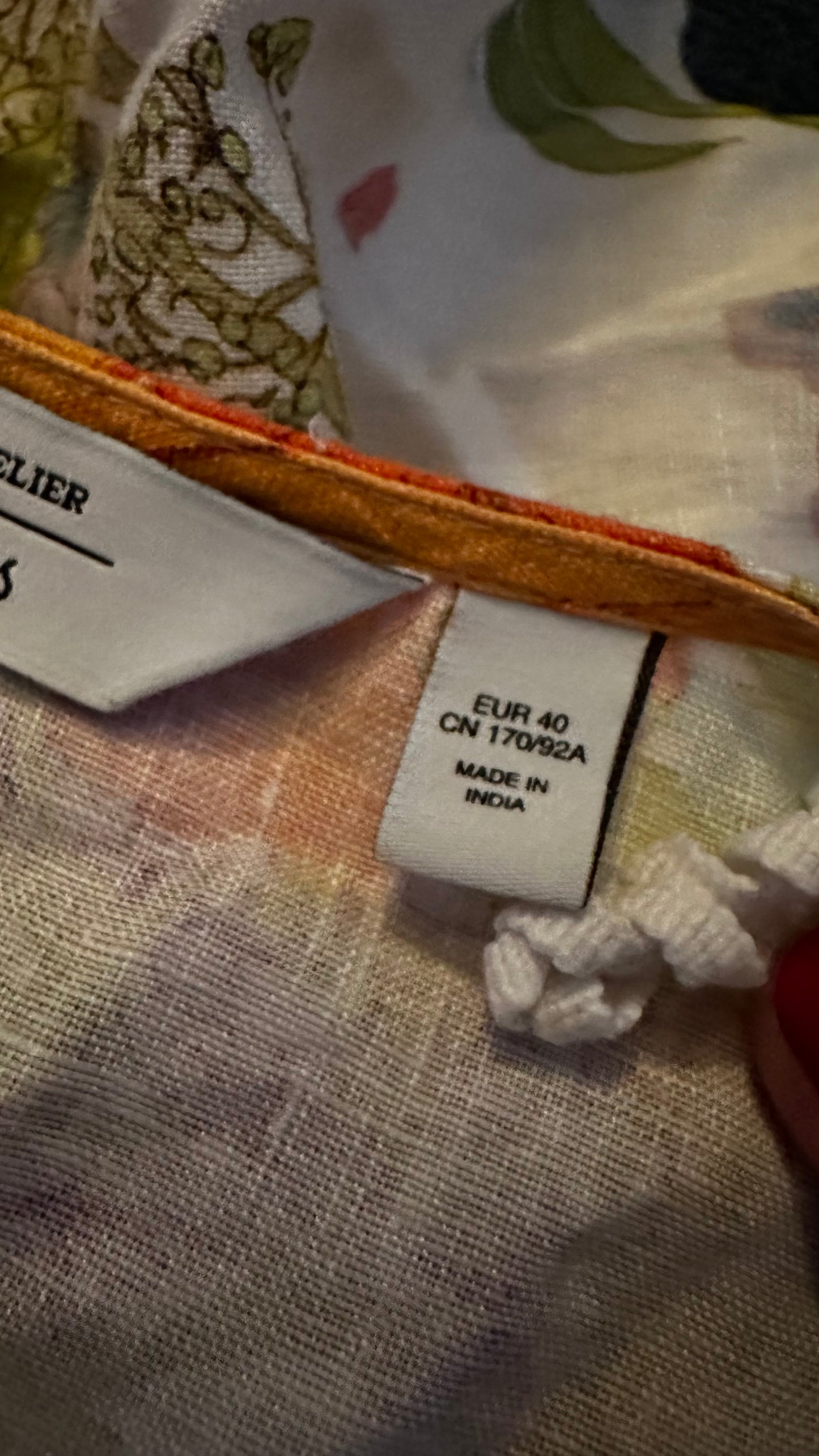 & other stories white orange green garden print wrap linen dress medium UK 12 vgc